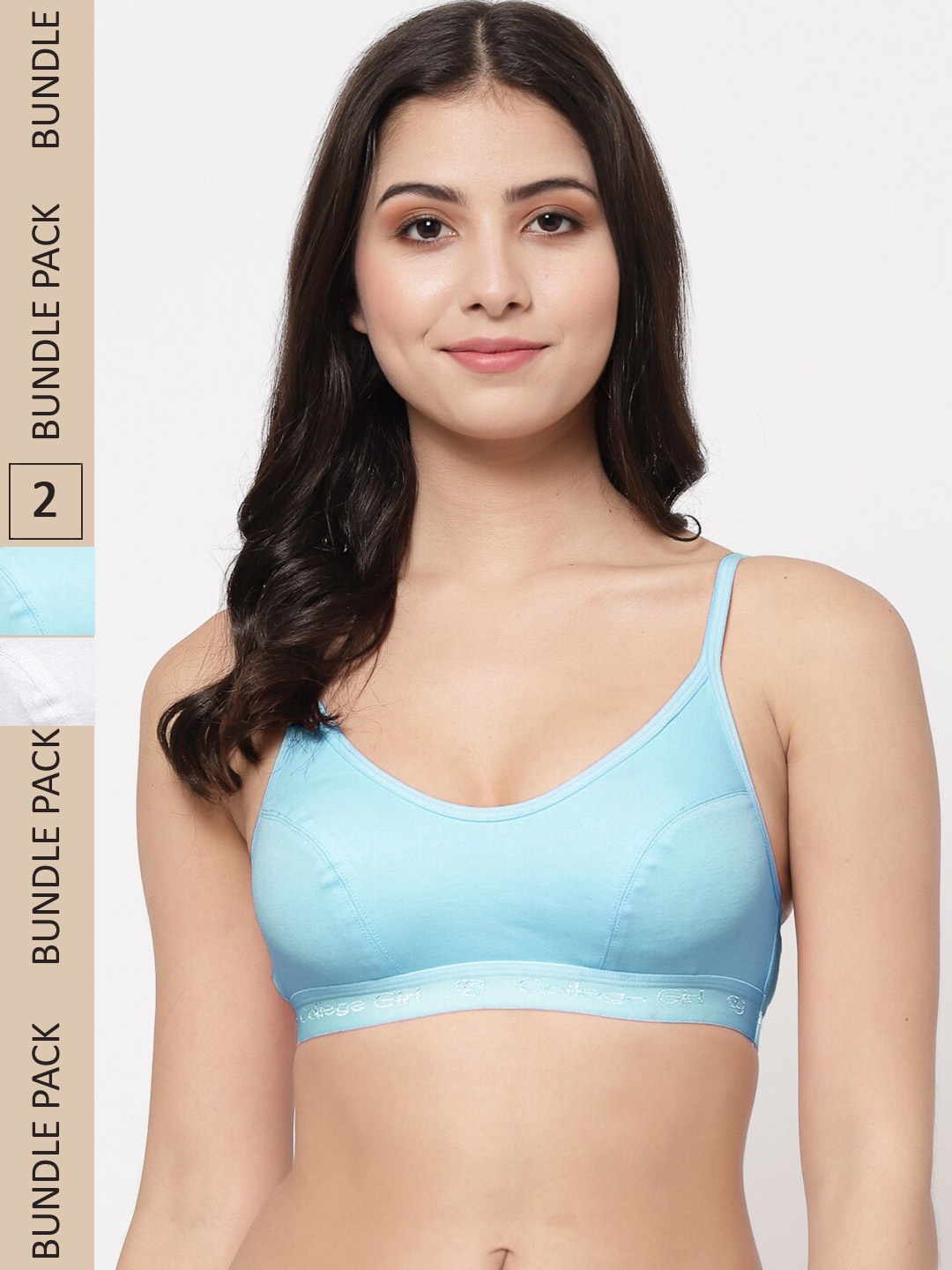 

College Girl Pack Of 2 Cotton Bra, Turquoise blue