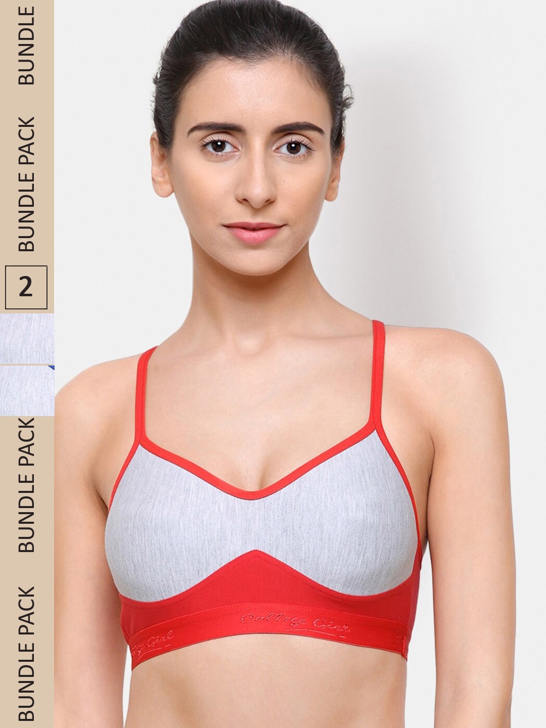 

College Girl Pack Of 2 Cotton Bra, Grey