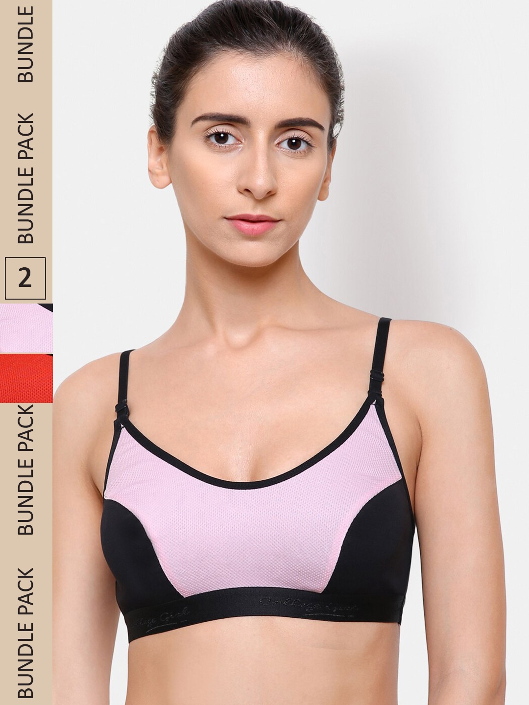 

College Girl Pack Of 2 Cotton Colourblocked Bra, Pink