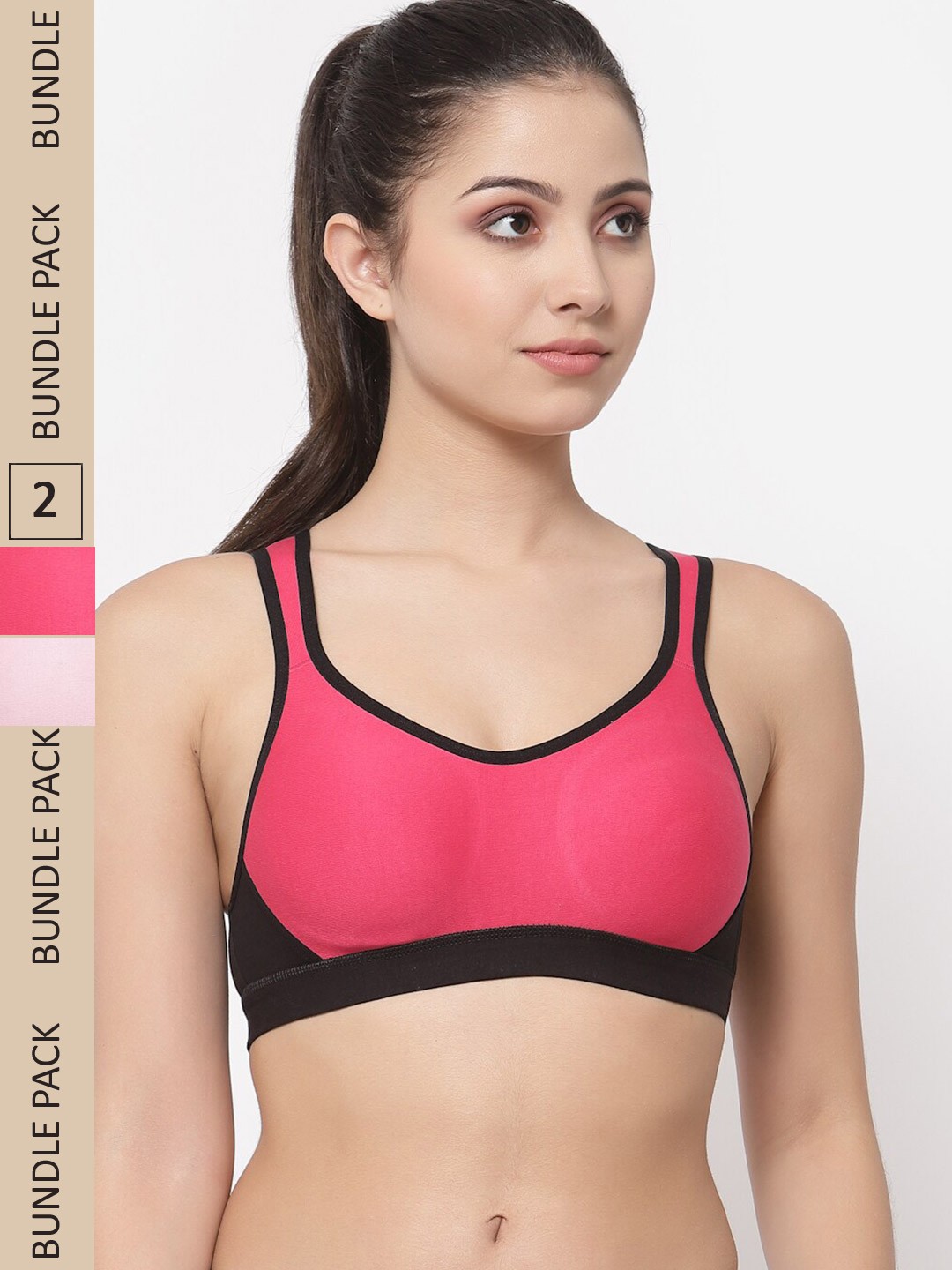 

College Girl Pack Of 2 Cotton Colourblocked Bra, Pink