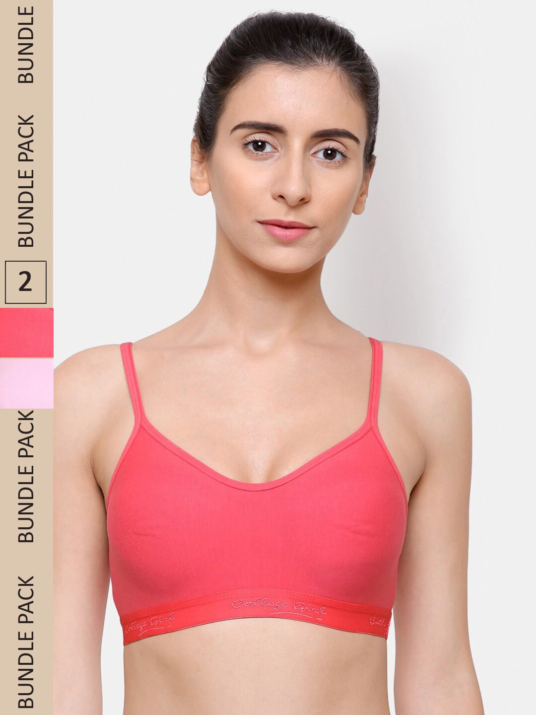 

College Girl Pack Of 2 Cotton Bra, Pink
