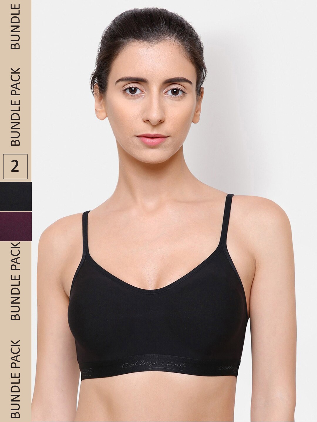 

College Girl Pack Of 2 Cotton Bra, Black