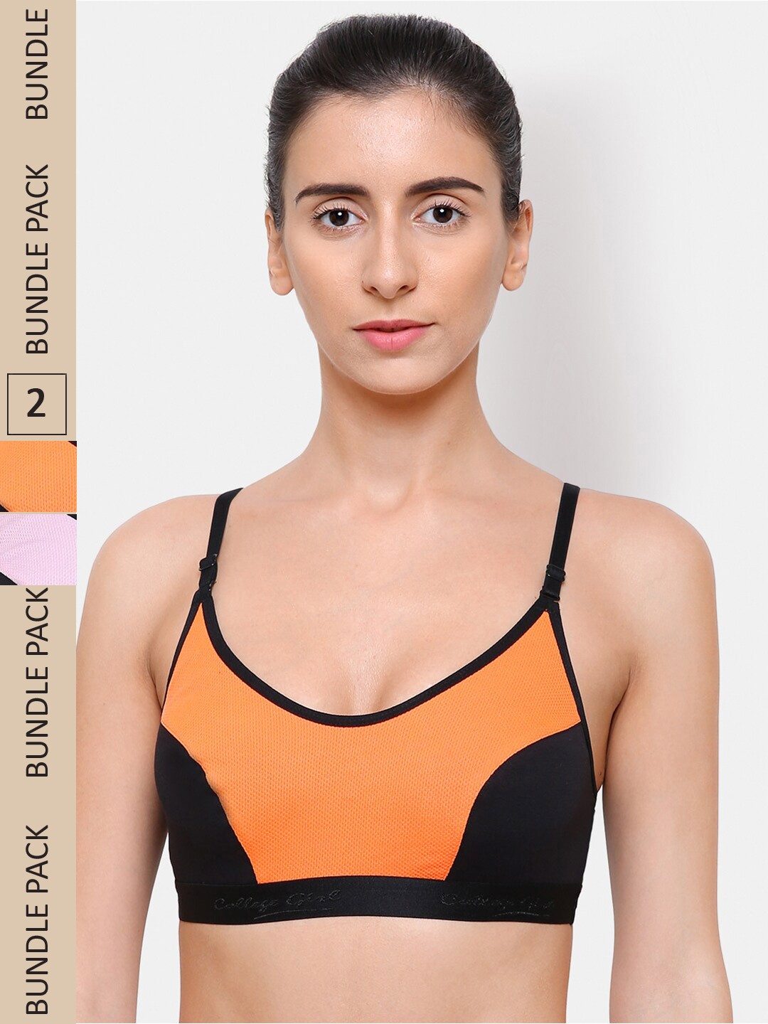 

College Girl Pack of 2 Workout Bra, Orange