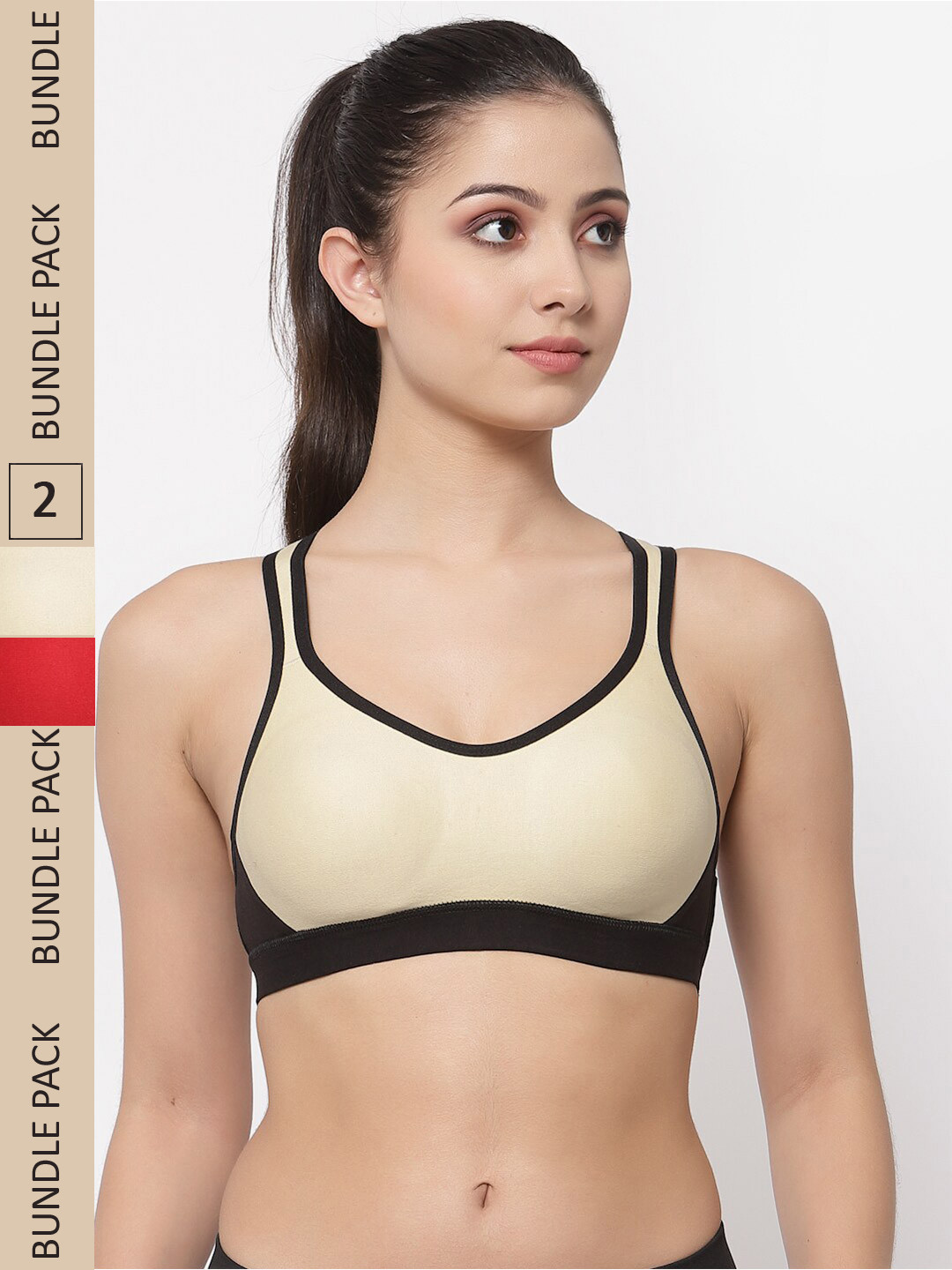 

College Girl Pack of 2 Cotton Workout Bra, Red