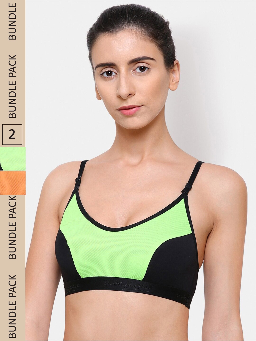 

College Girl Pack of 2 Cotton Workout Bra, Green