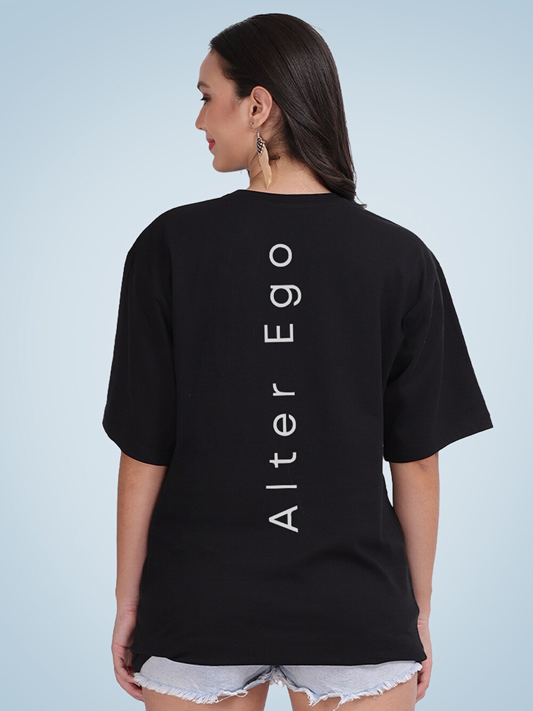 

Mad Over Print Typography Printed Loose Cotton T-shirt, Black