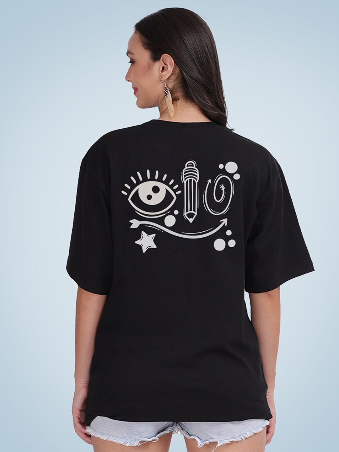 

Mad Over Print Women Cotton Typography Printed Loose T-shirt, Black
