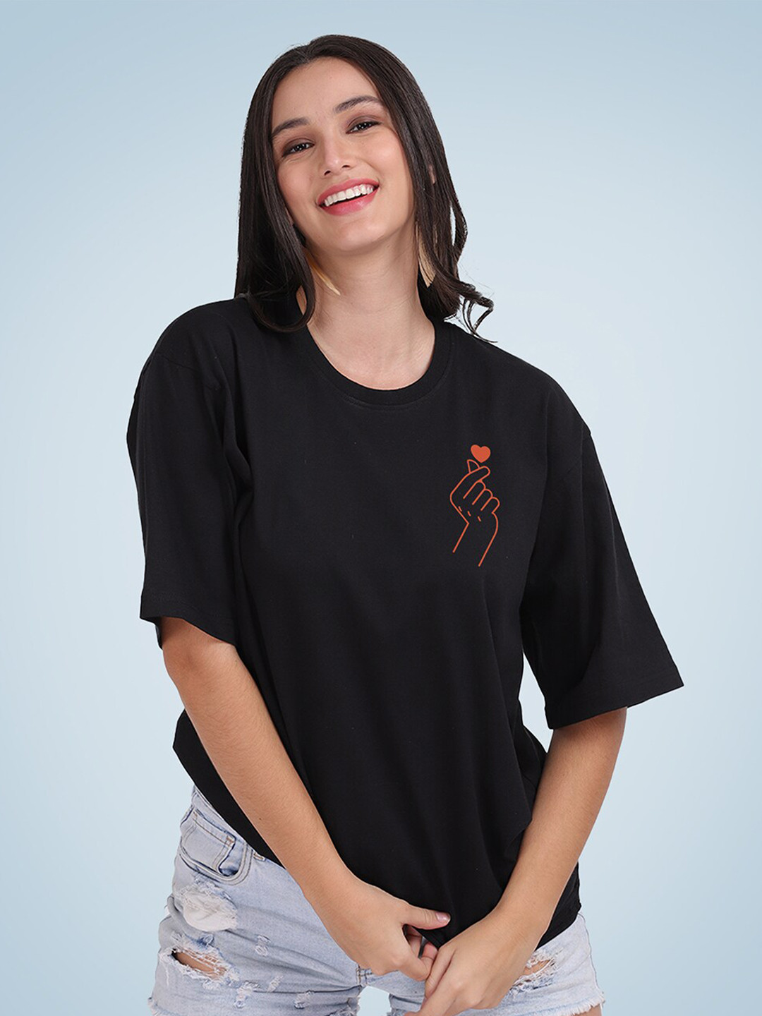 

Mad Over Print Women Printed Drop-Shoulder Sleeves Loose Cotton T-shirt, Black