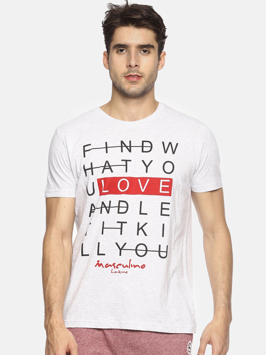 Masculino Latino Men Typography Printed Cotton T-shirt, Off white