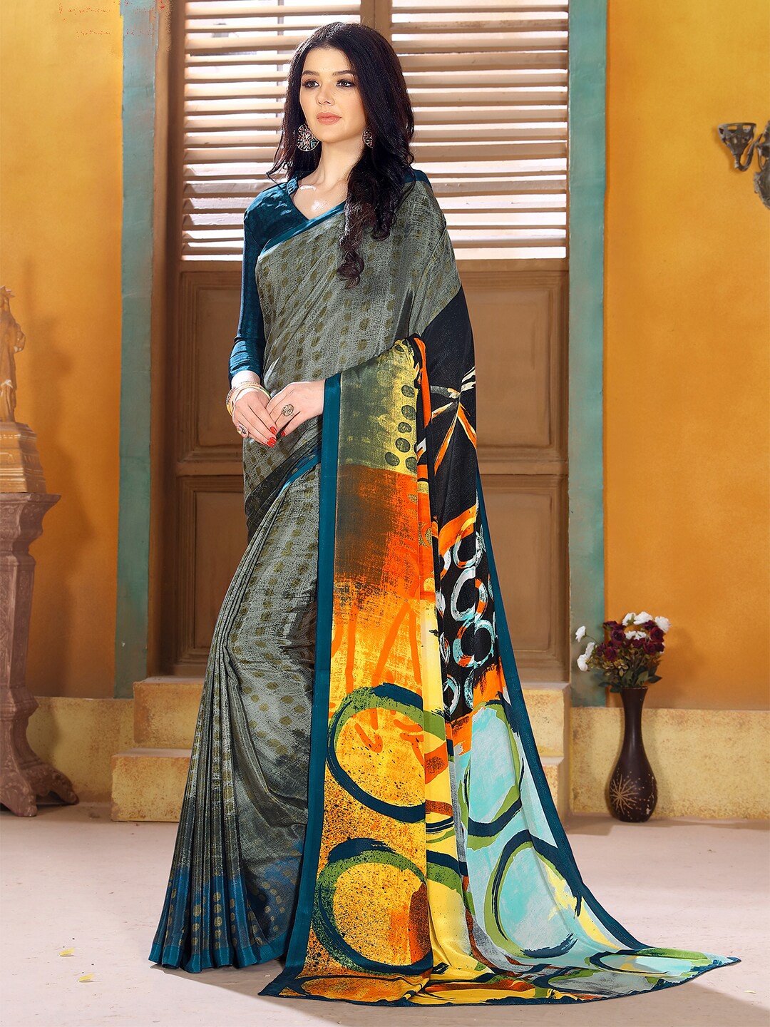 

Kasak Printed Pure Crepe Saree, Teal