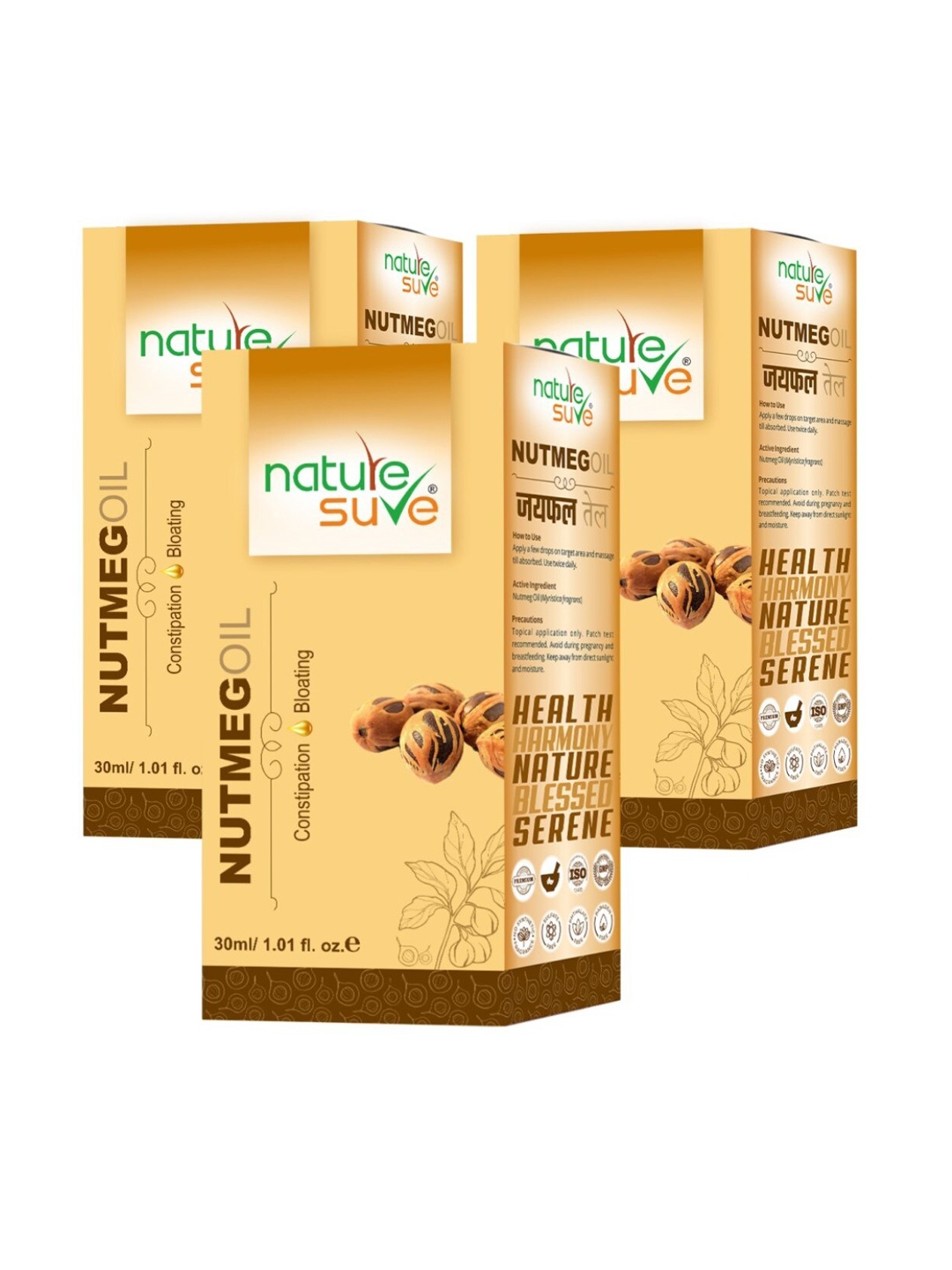

Nature Sure Set Of 3 Nutmeg Oil For Bloating & Constipation - 30 ml Each, Yellow