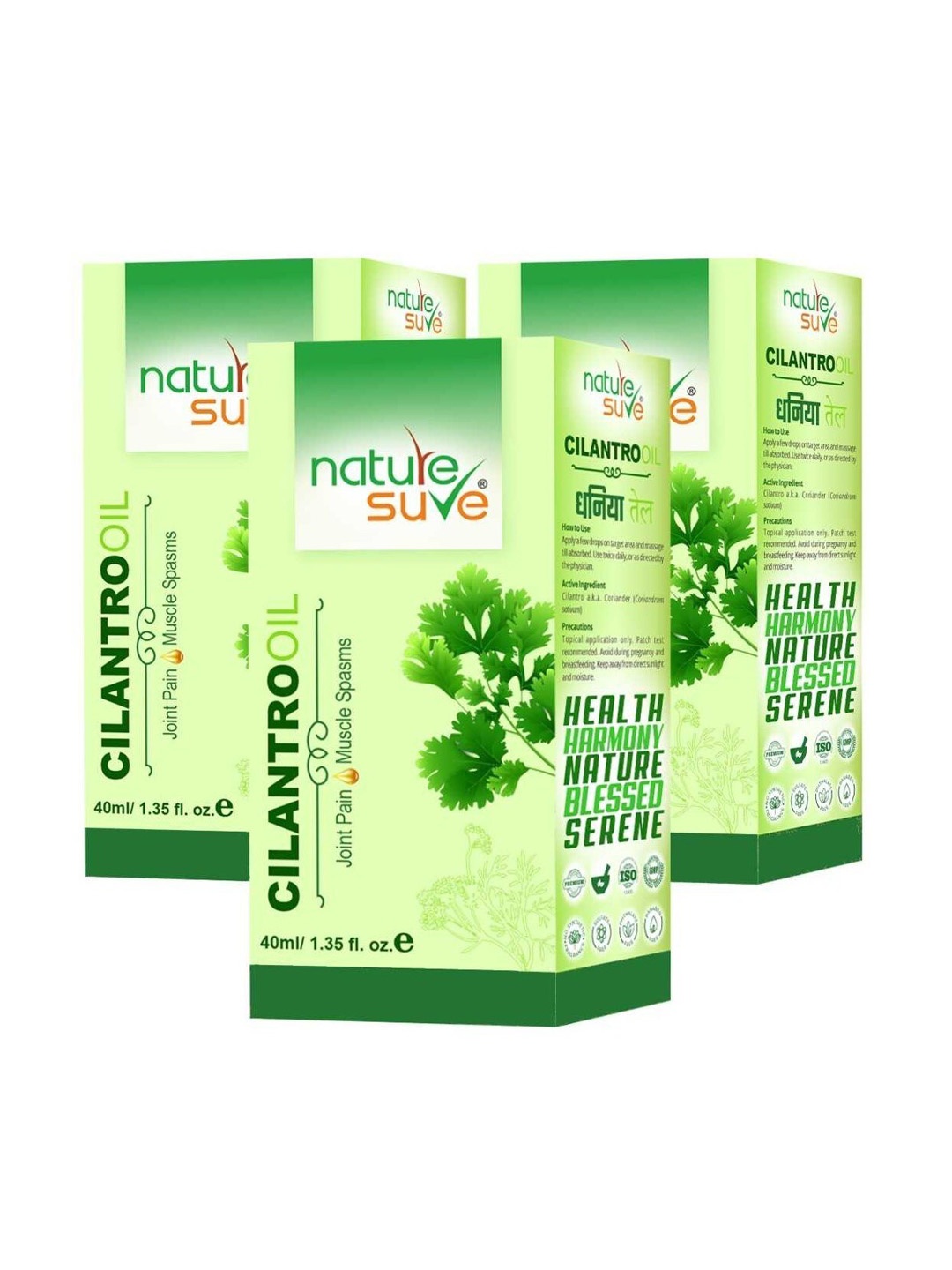 

Nature Sure Set Of 3 Cilantro Massage Oil for Joint Pain & Muscle Spasms - 40ml Each, Green