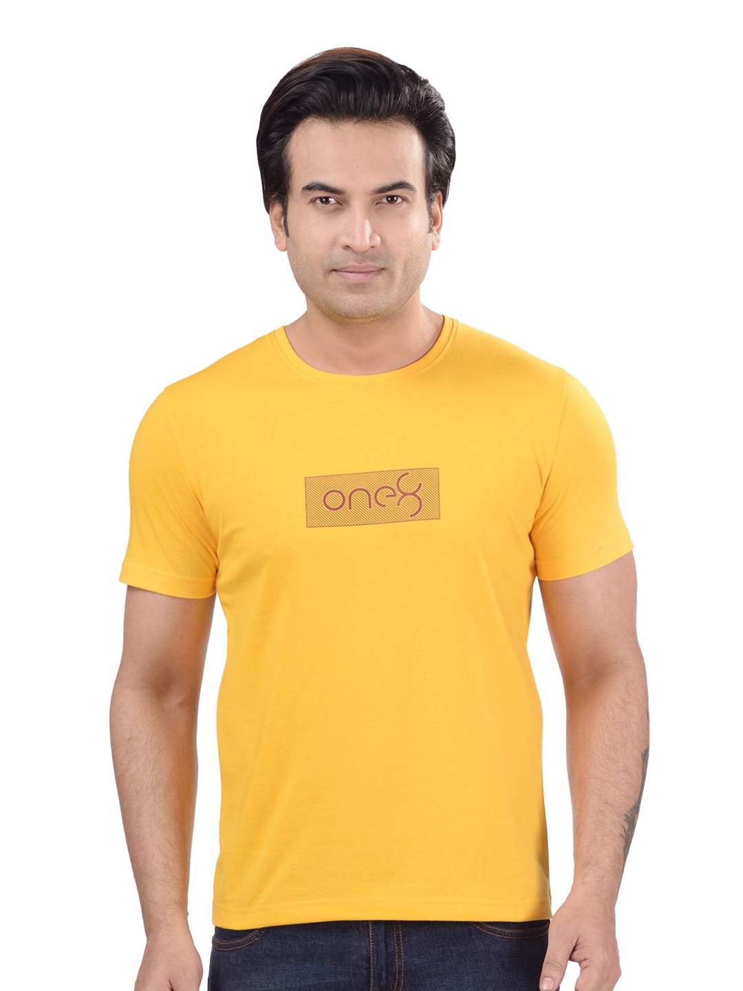 

one8 by Virat Kohli Men Typography Printed Cotton T-shirt, Yellow