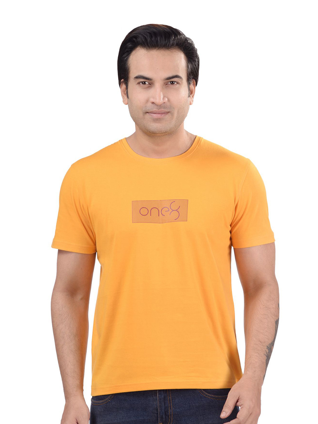 

one8 by Virat Kohli Men Typography Printed Cotton T-shirt, Mustard