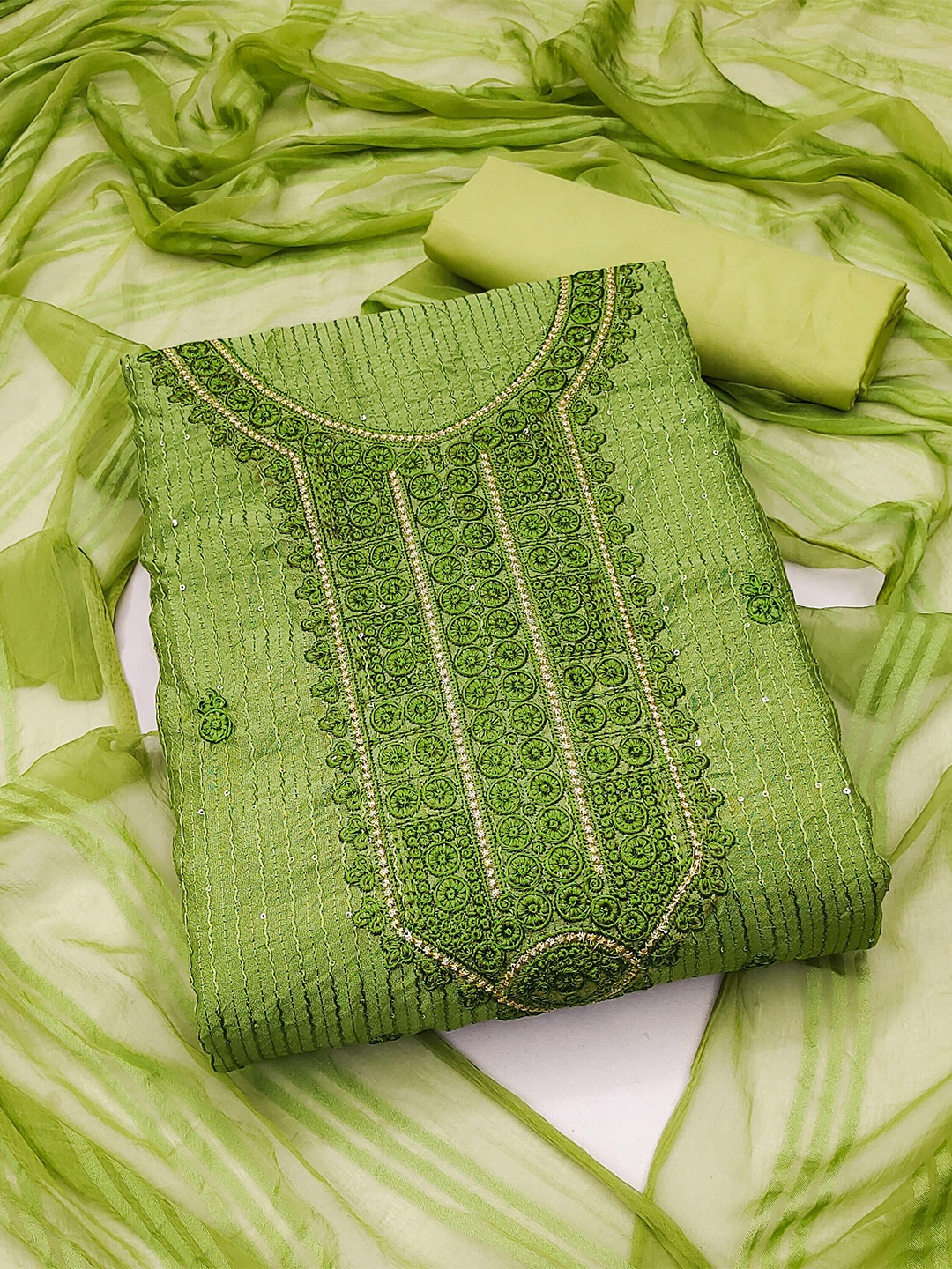 

KALINI Embellished Pure Cotton Unstitched Dress Material, Green