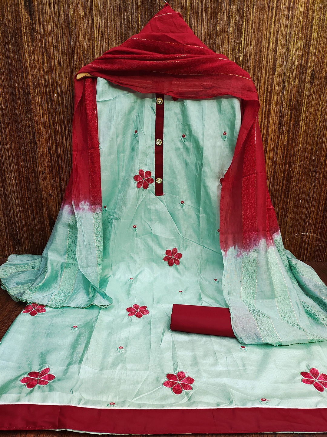

KALINI Women Embroidered Unstitched Dress Material, Sea green