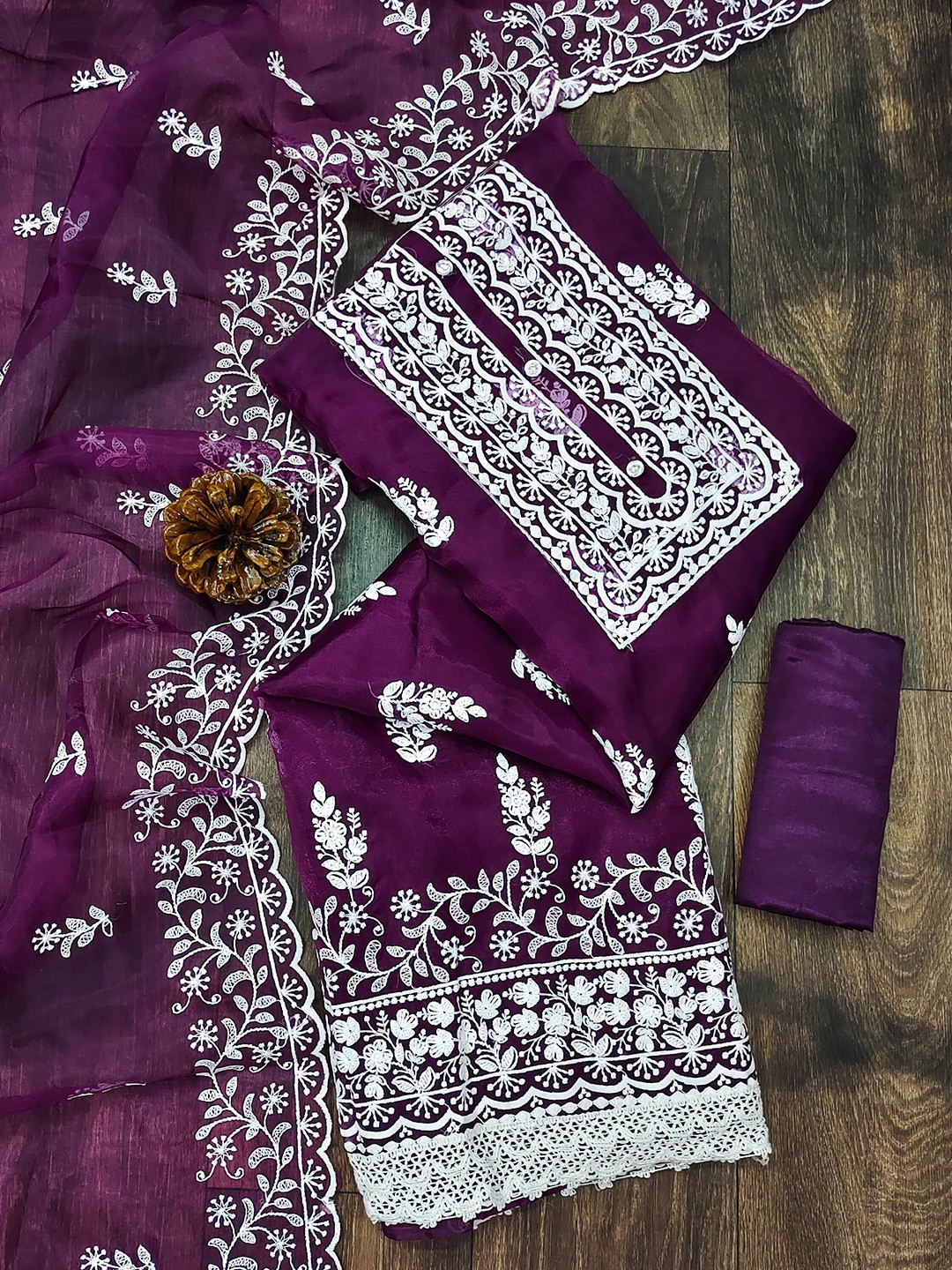 

KALINI Women Embroidered Organza Unstitched Dress Material, Purple