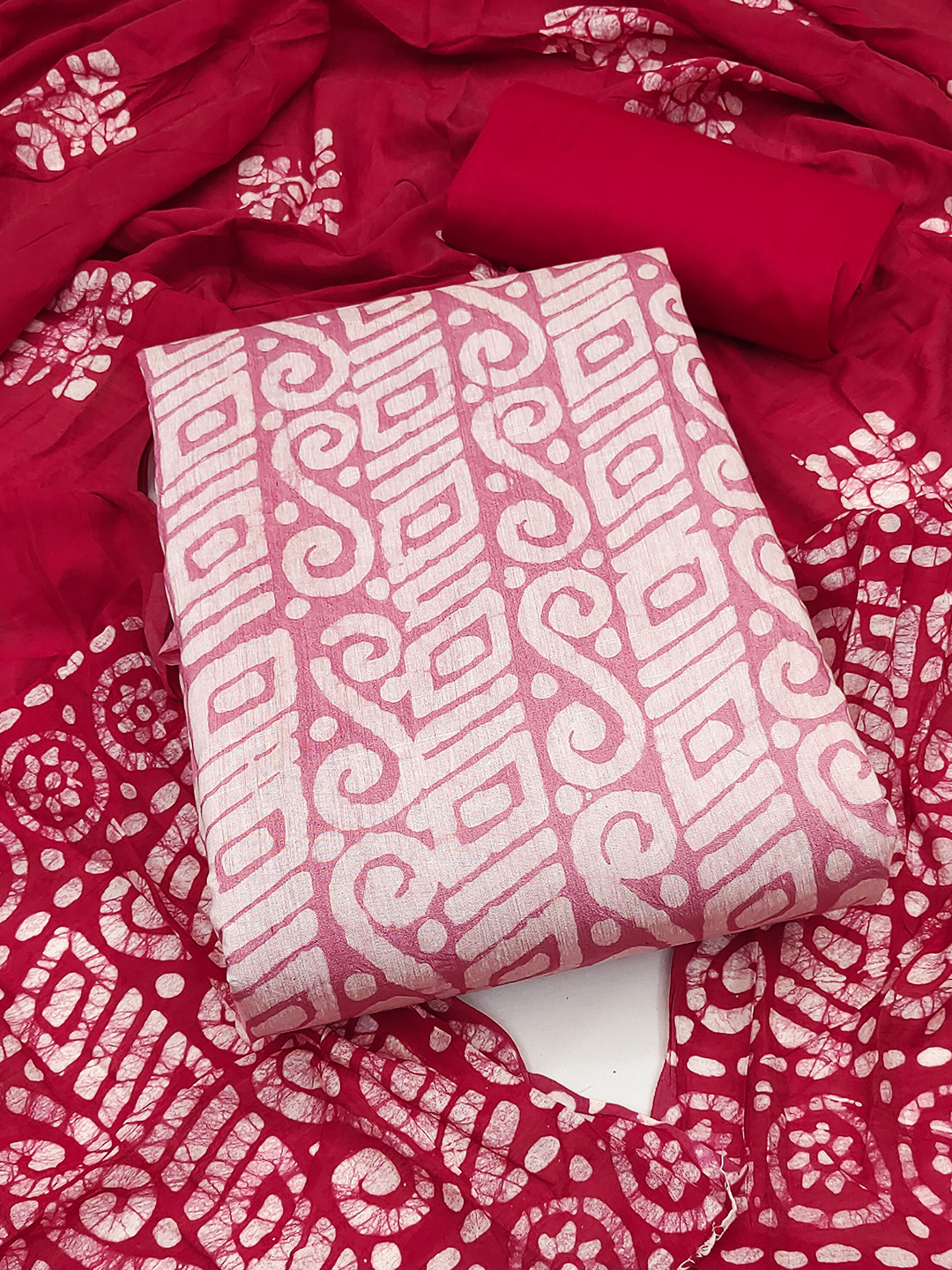 

KALINI Women Printed Pure Cotton Unstitched Dress Material, Pink