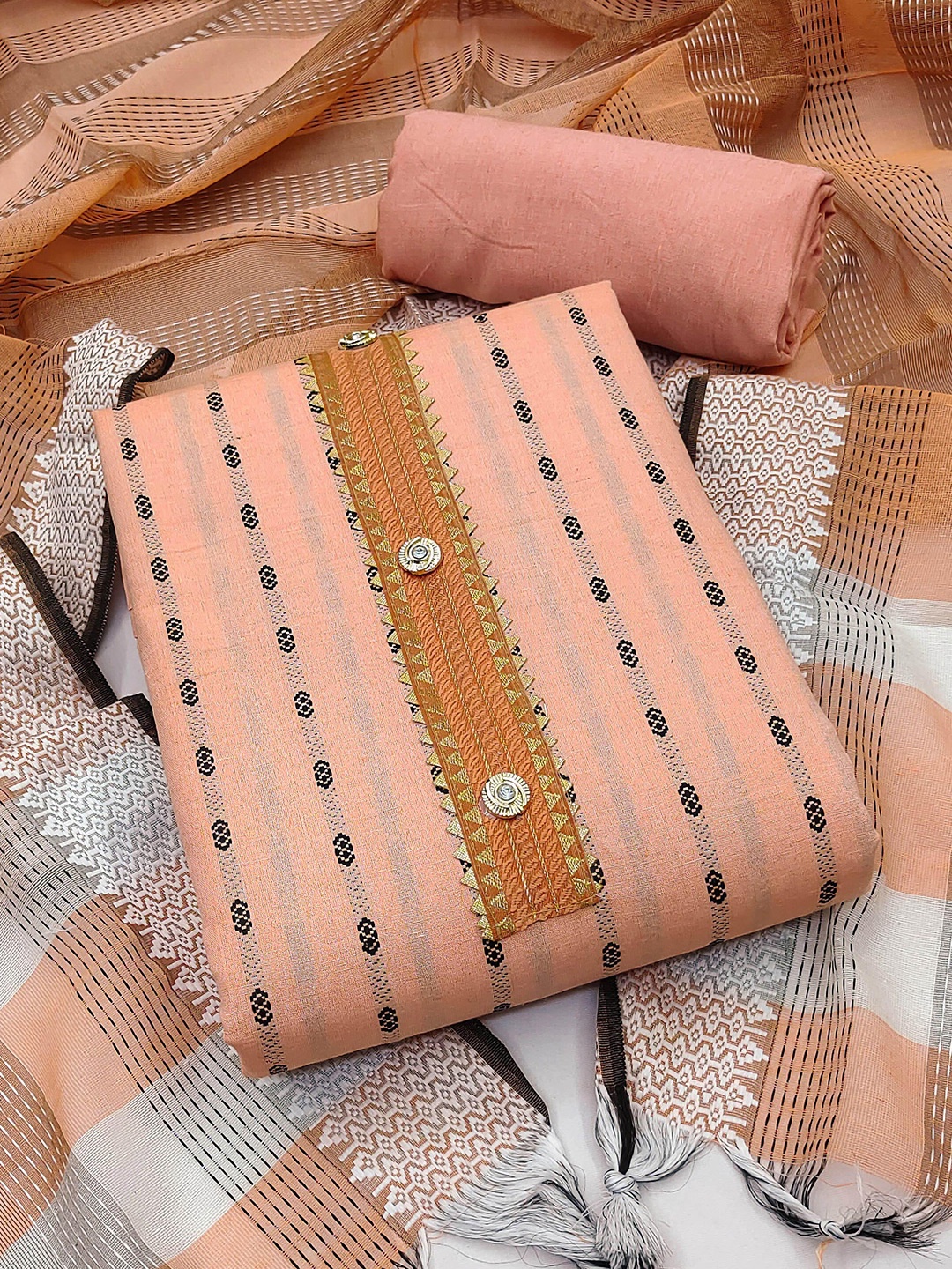 

KALINI Pure Cotton Unstitched Dress Material, Peach