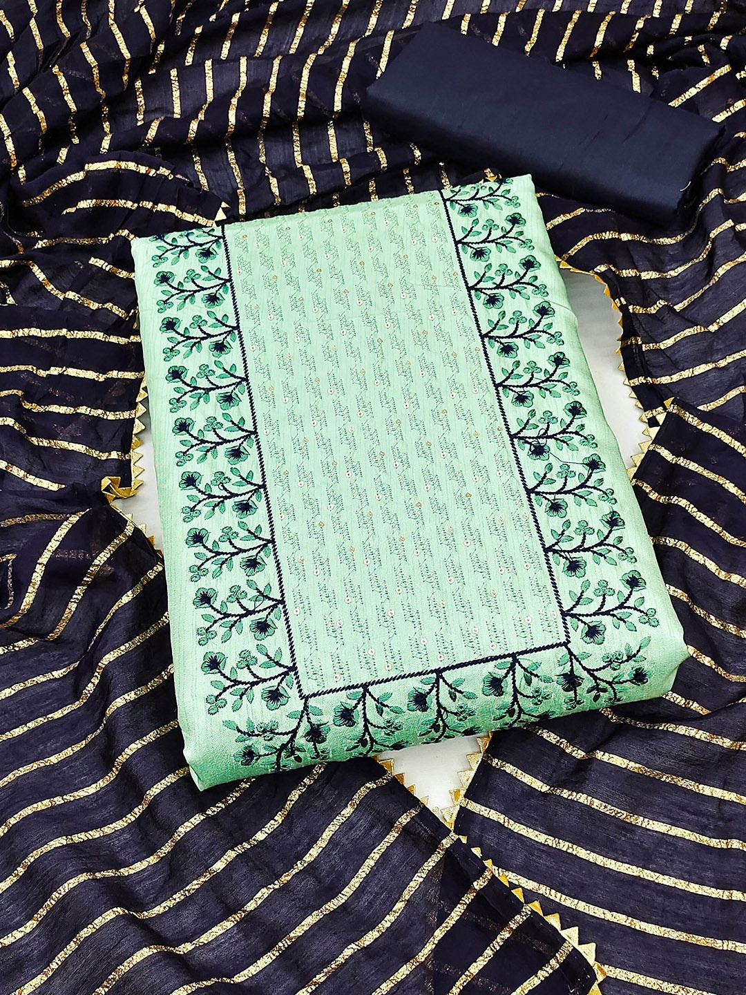 

KALINI Embroidered Unstitched Dress Material, Sea green