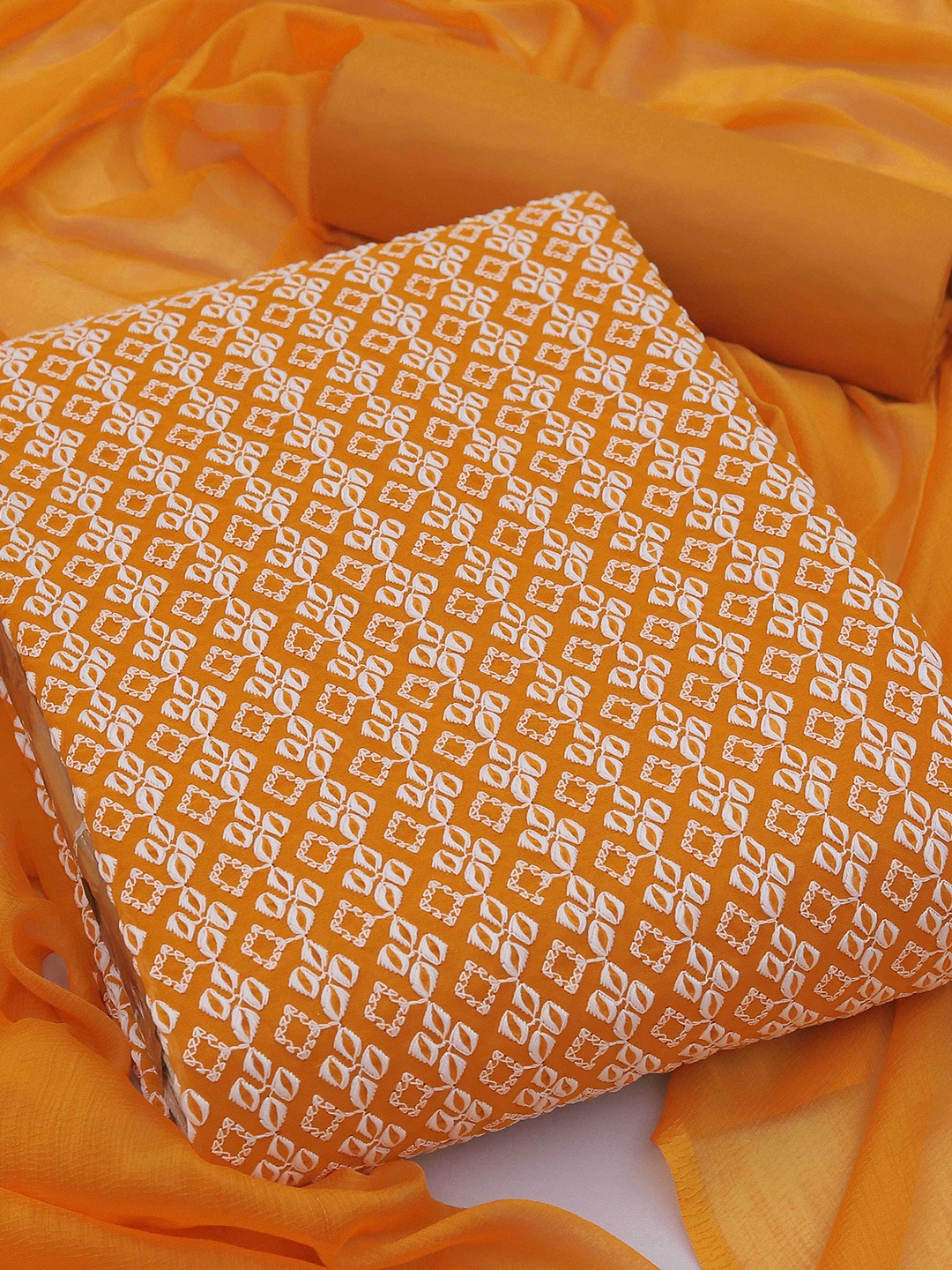 

KALINI Embroidered Silk Georgette Unstitched Dress Material, Orange