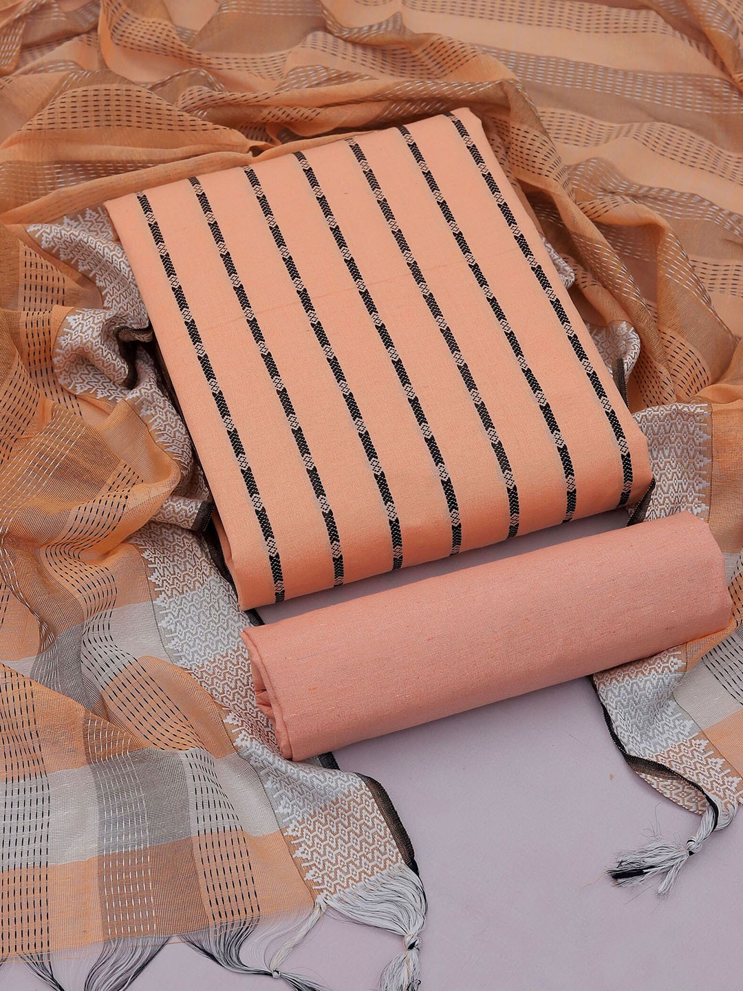 

KALINI Pure Cotton Unstitched Dress Material, Peach
