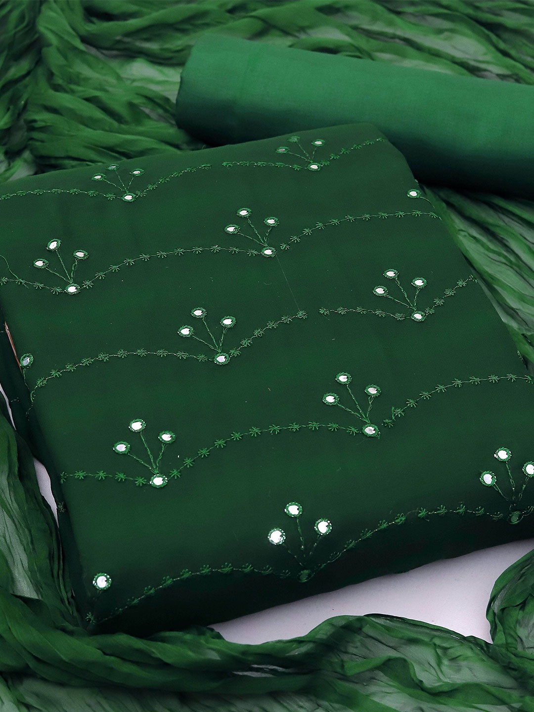 

KALINI Embroidered Mirror Work Silk Georgette Unstitched Dress Material, Green