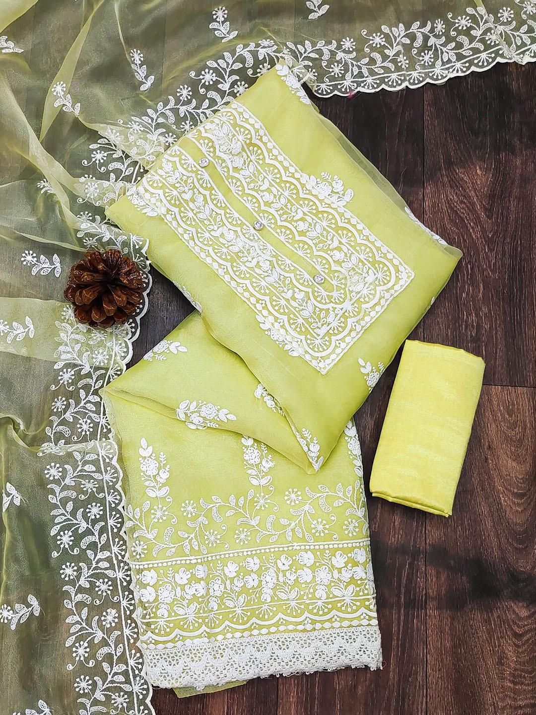 

KALINI Embroidered Organza Unstitched Dress Material, Yellow