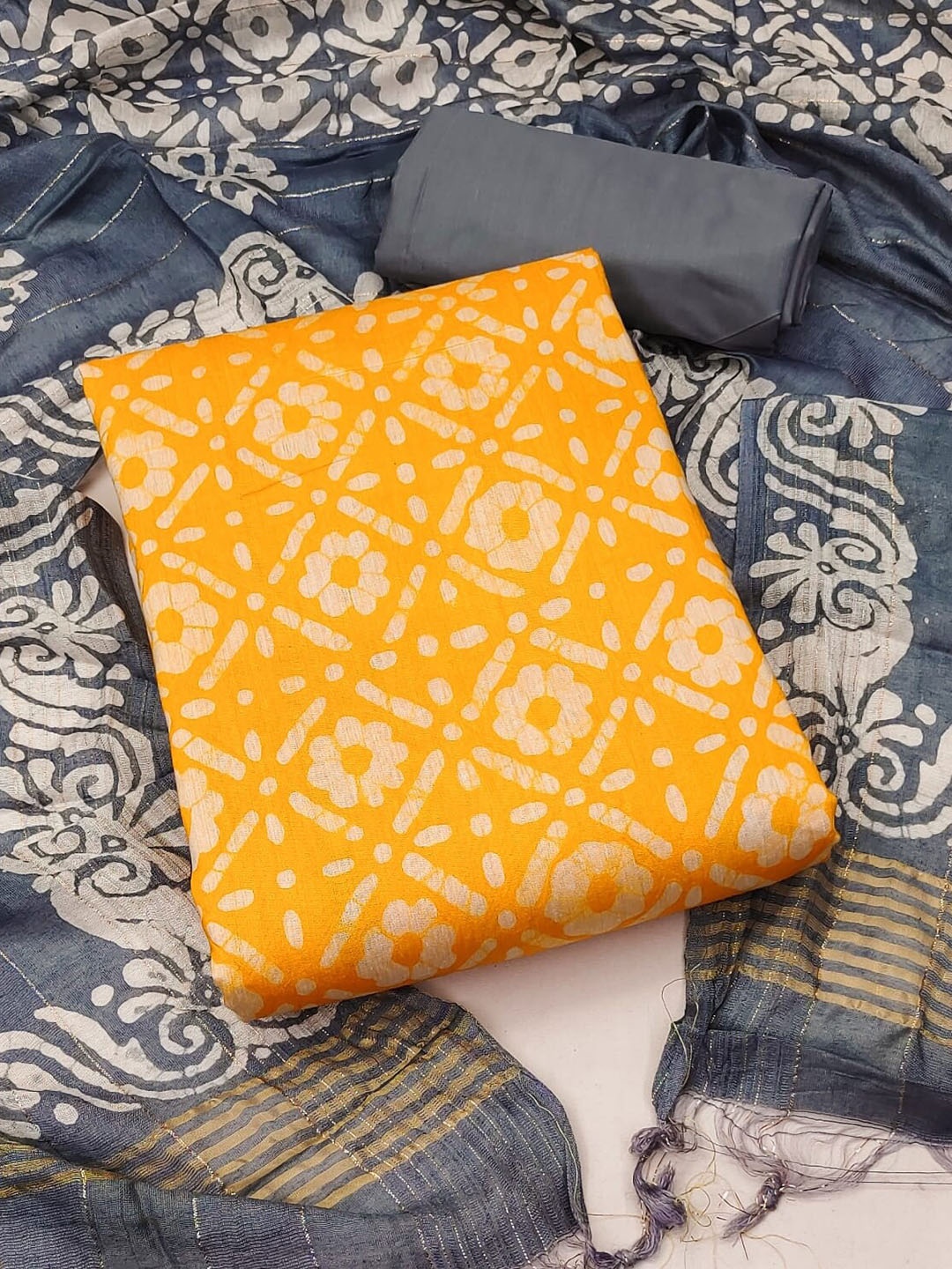 

KALINI Printed Pure Cotton Unstitched Dress Material, Yellow