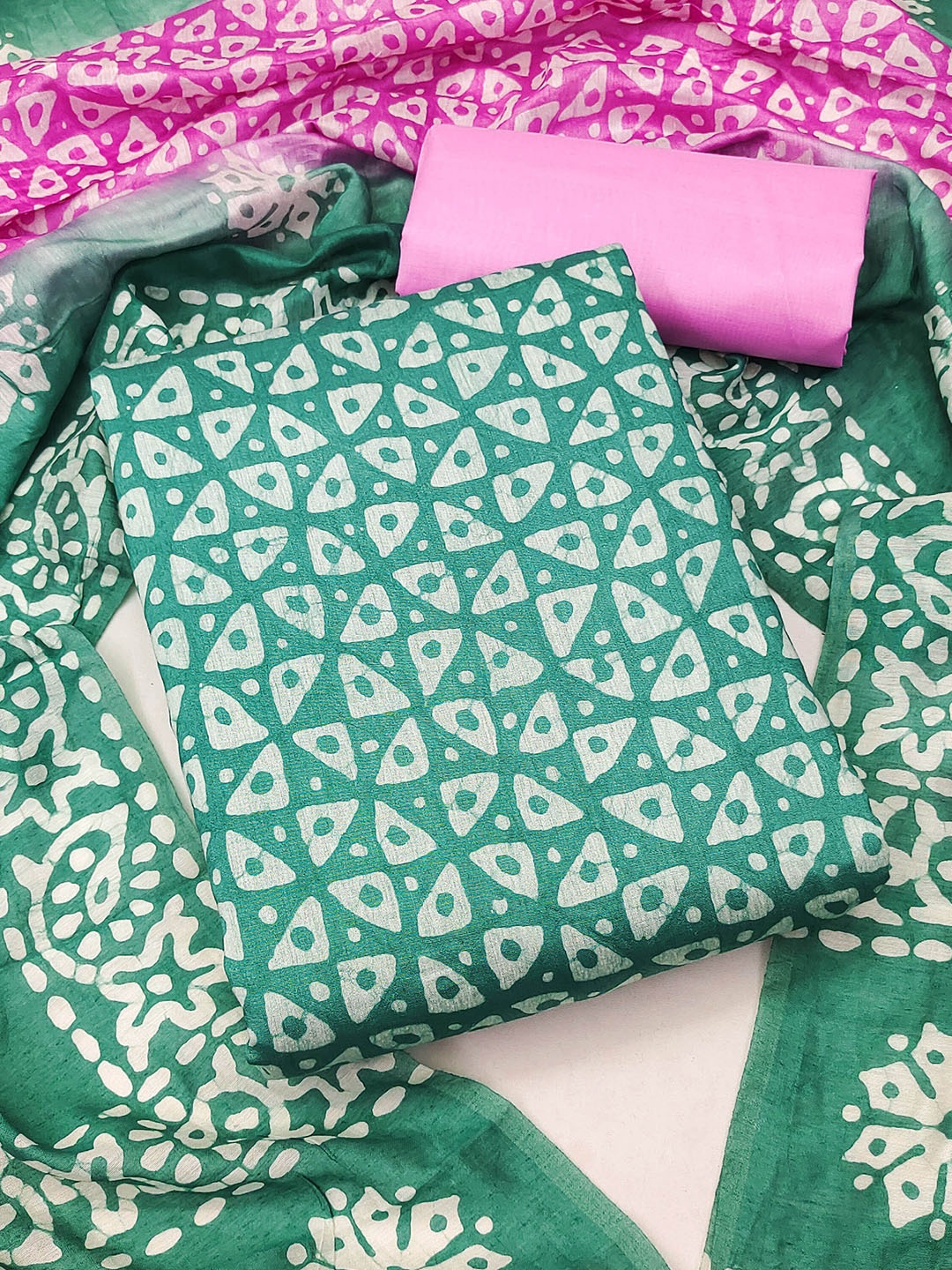

KALINI Printed Pure Cotton Unstitched Dress Material, Green