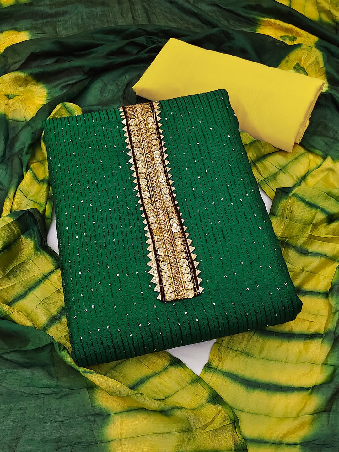 

KALINI Embroidered Pure Cotton Unstitched Dress Material, Green