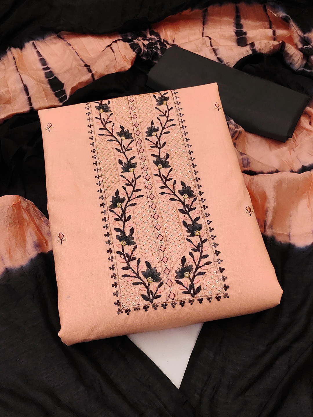 

KALINI Embroidered Unstitched Dress Material, Peach
