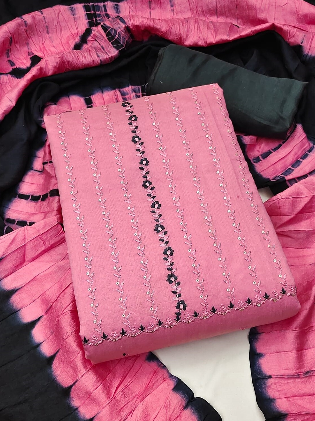 

KALINI Embroidered Unstitched Dress Material, Pink