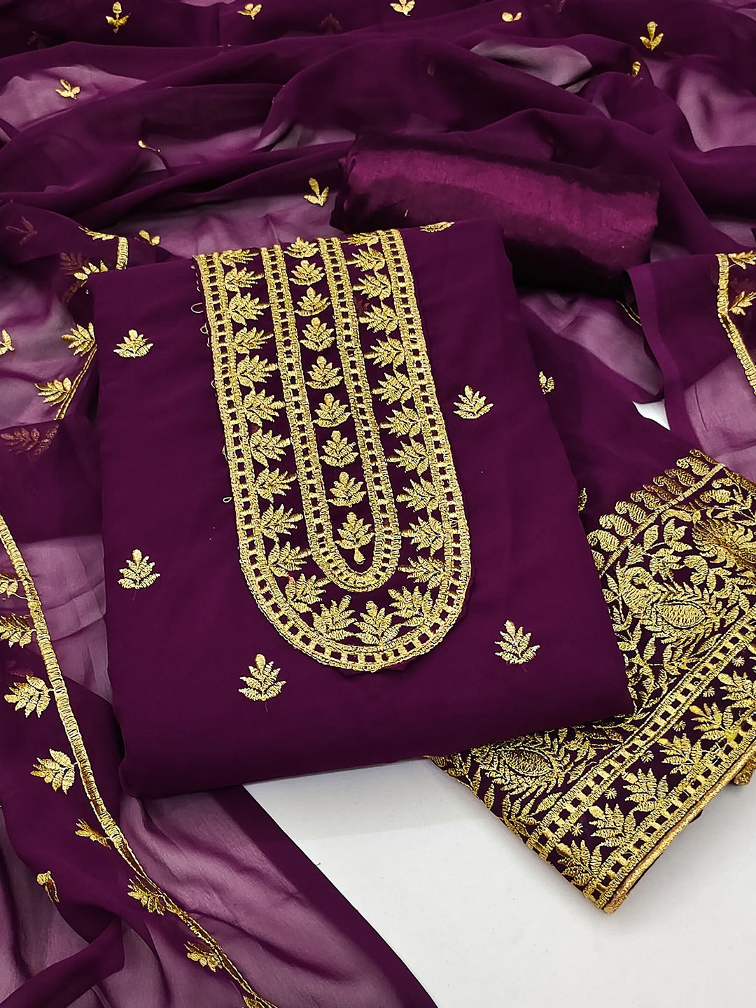

KALINI Embroidered Unstitched Dress Material, Purple