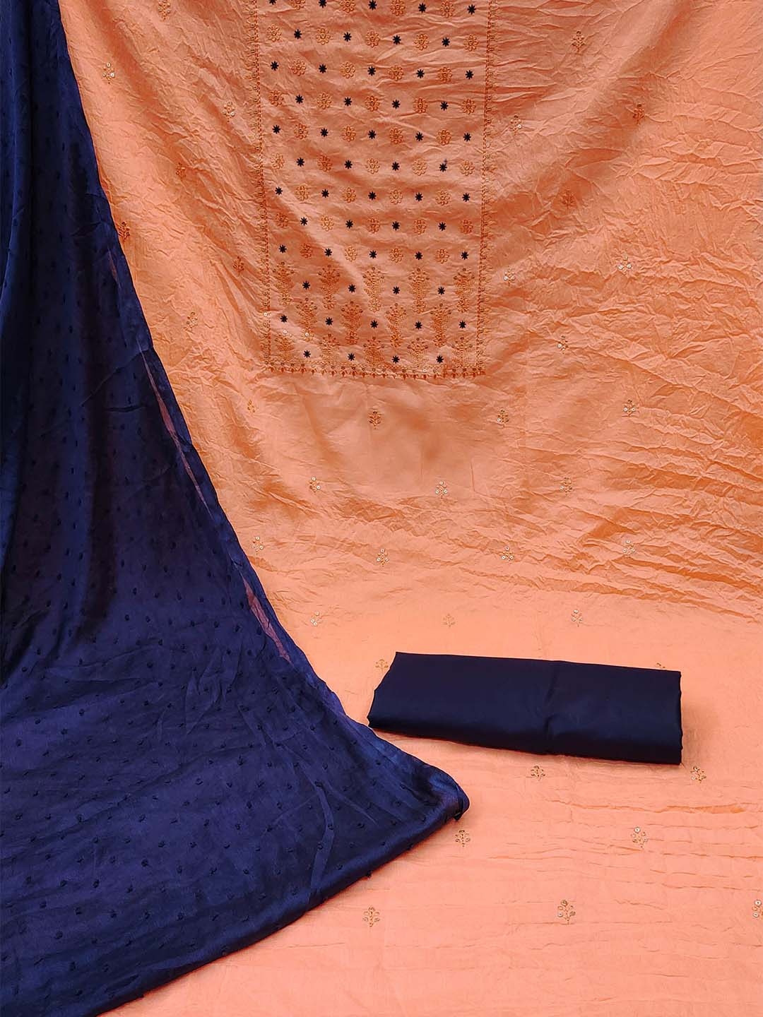 

KALINI Embroidered Pure Cotton Unstitched Dress Material, Peach
