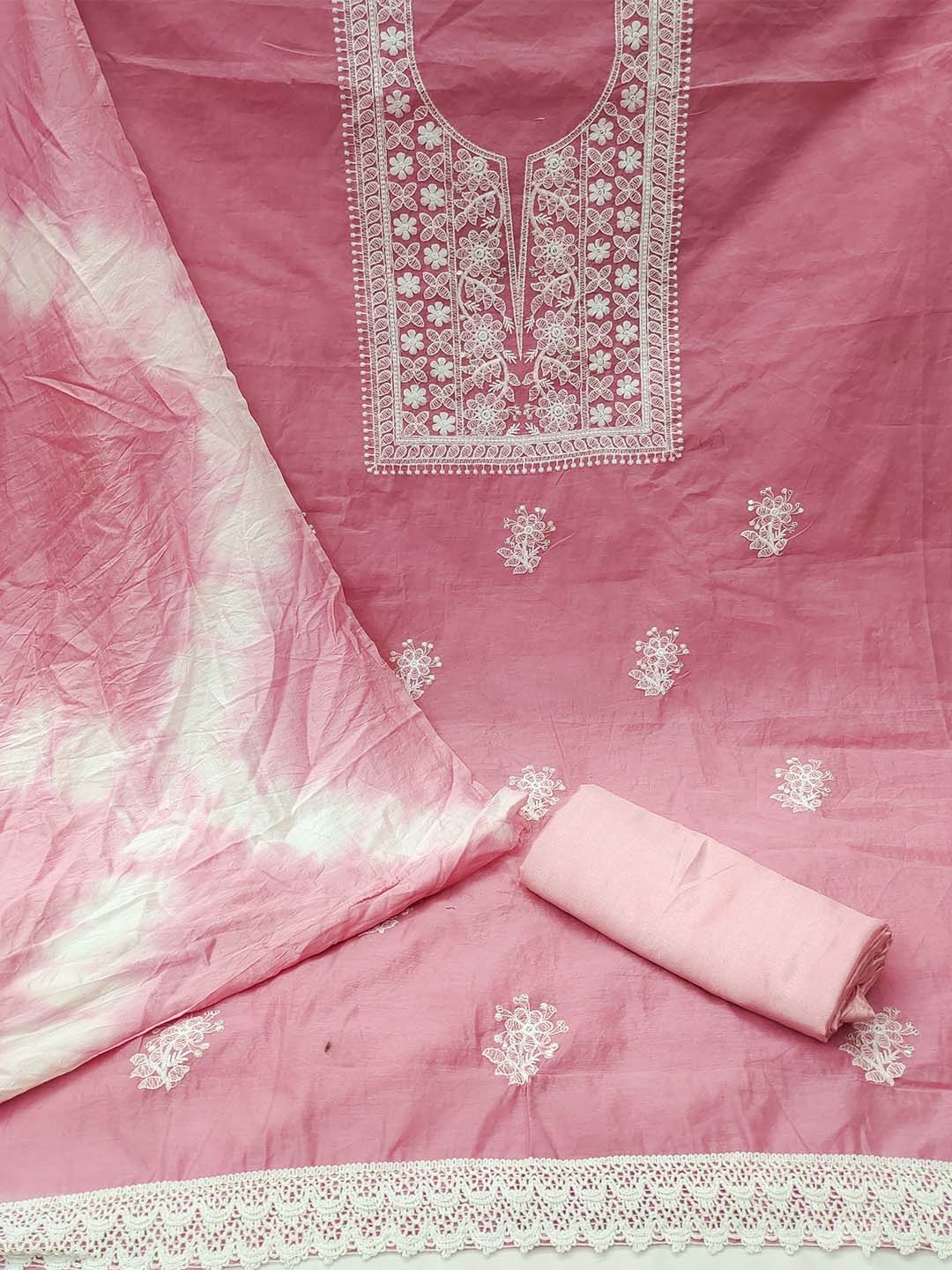 

KALINI Embroidered Unstitched Dress Material, Pink