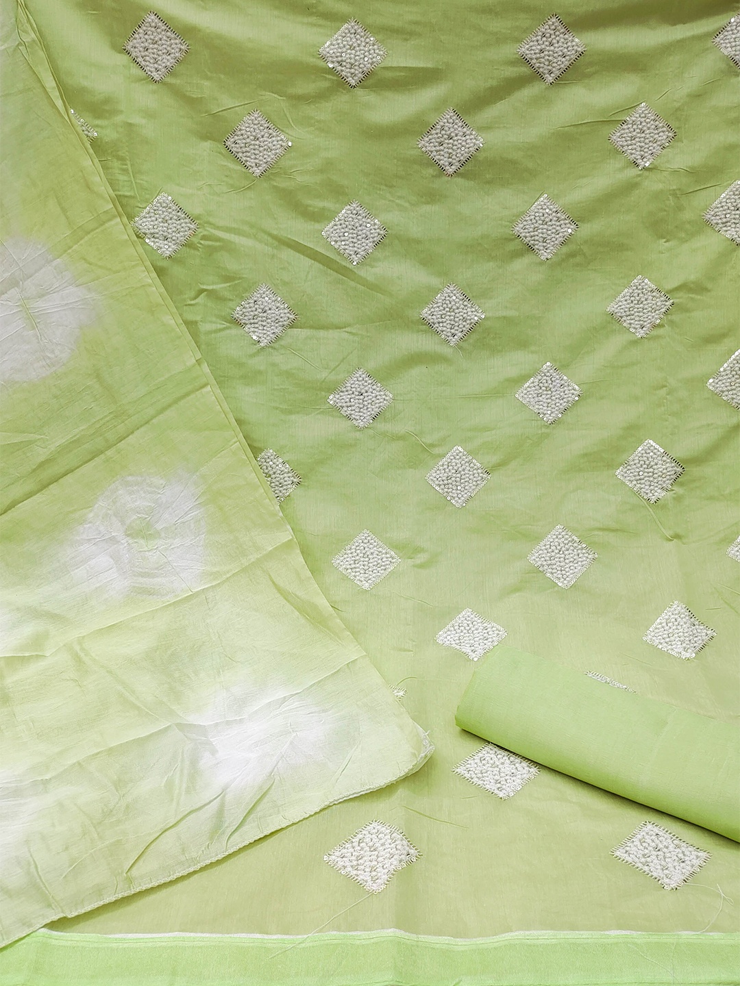 

KALINI Embroidered Unstitched Dress Material, Green