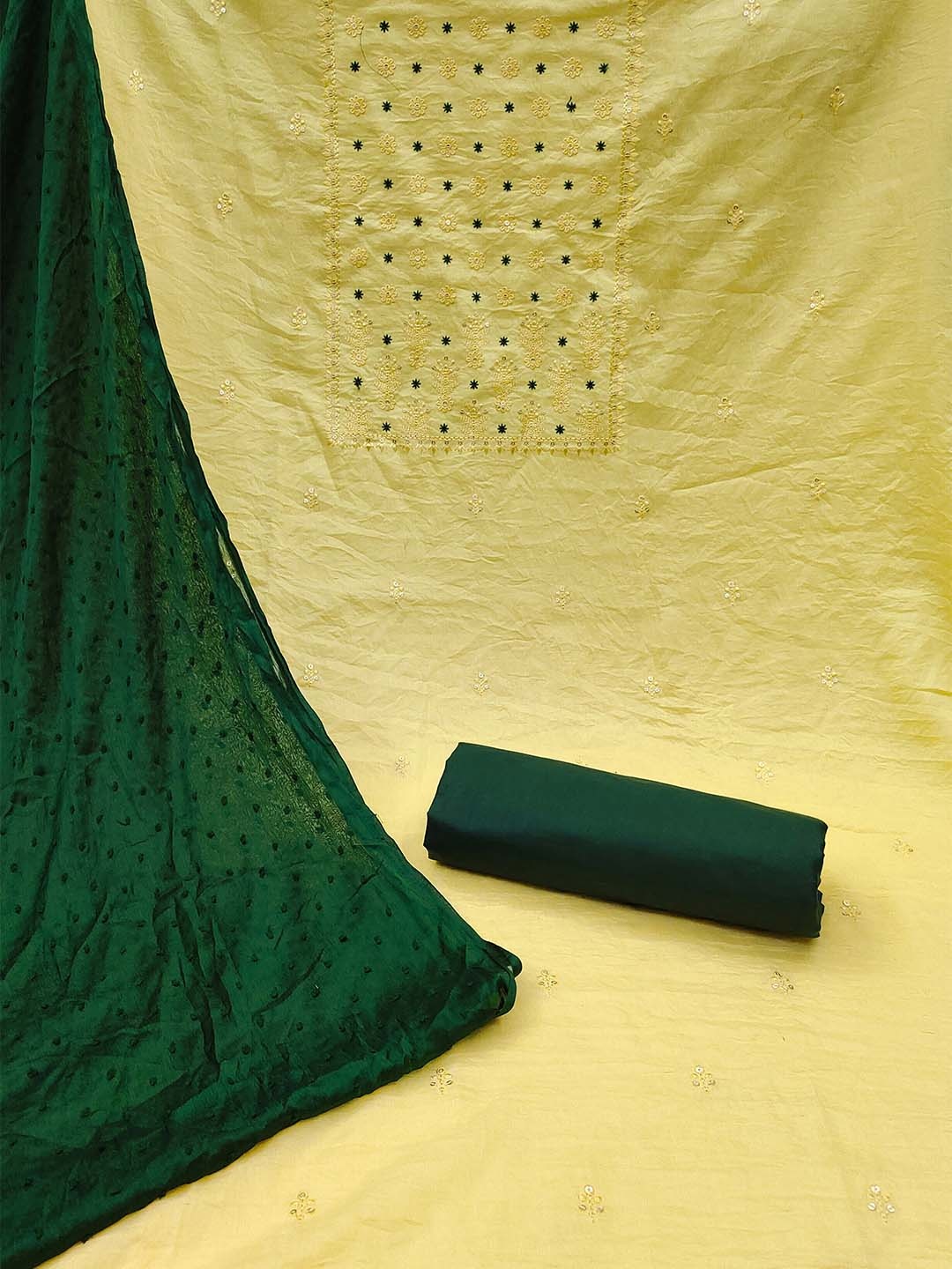 

KALINI Embroidered Pure Cotton Unstitched Dress Material, Yellow