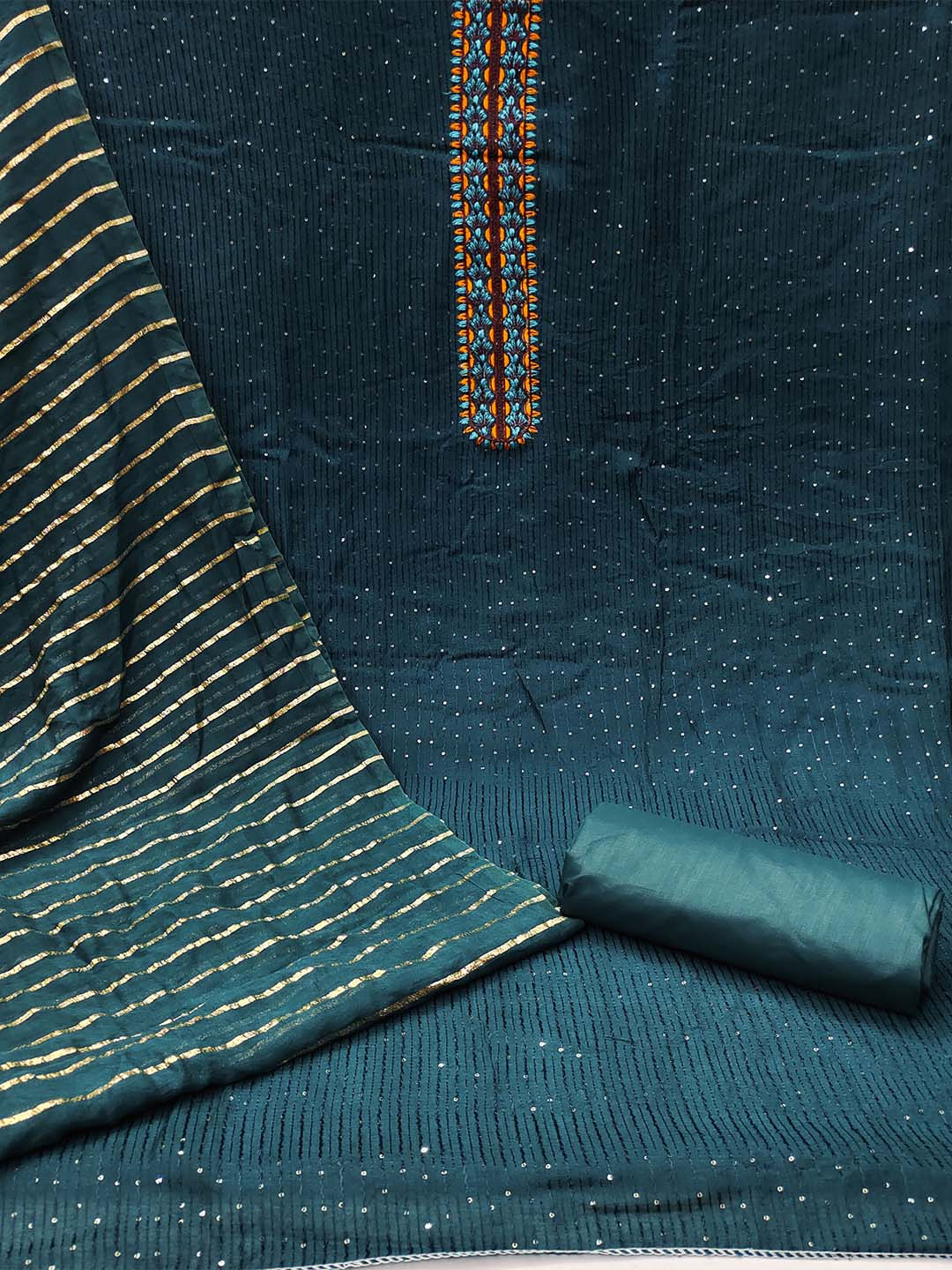 

KALINI Embroidered Unstitched Dress Material, Teal