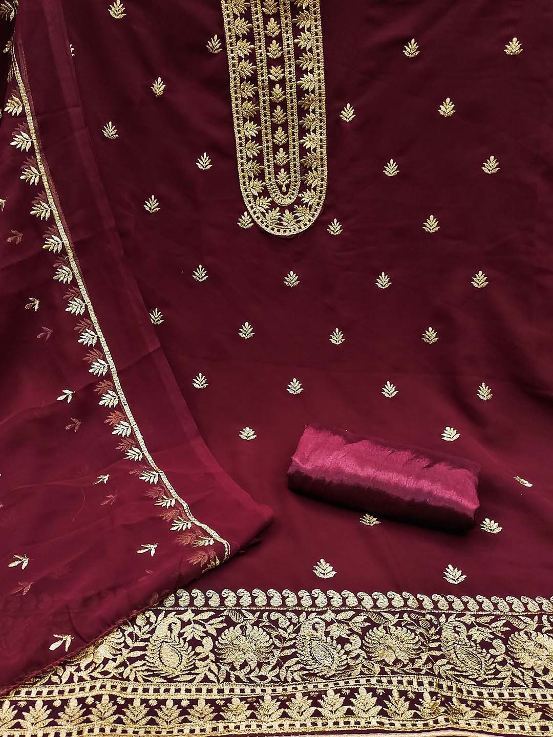 

KALINI Embroidered Unstitched Dress Material, Maroon
