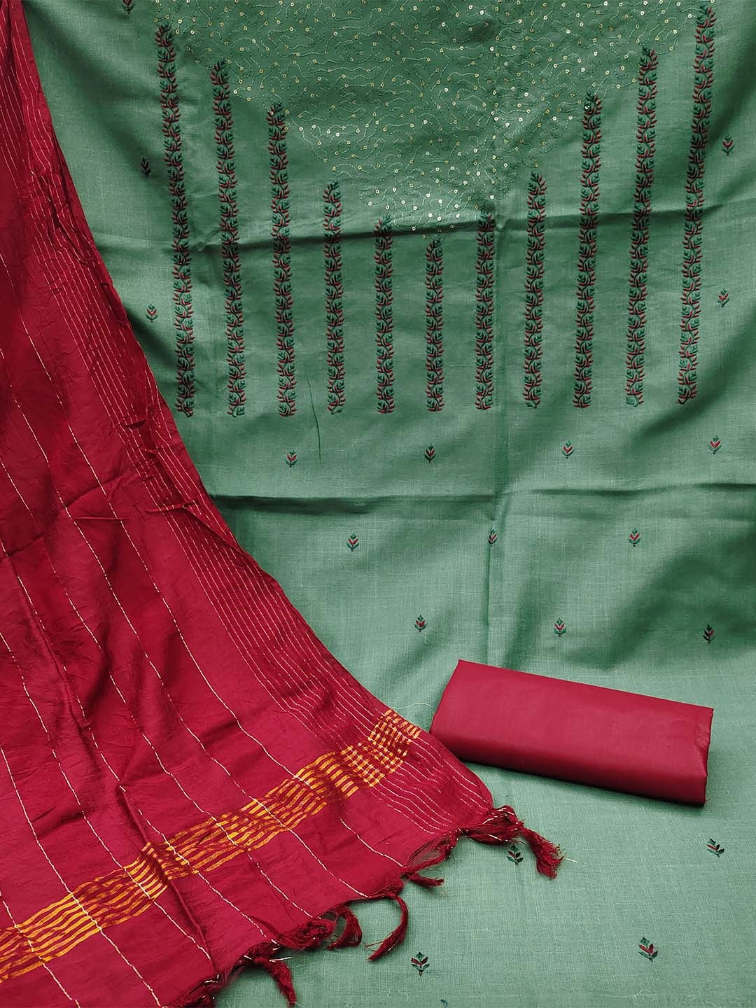 

KALINI Embroidered Pure Cotton Unstitched Dress Material, Green