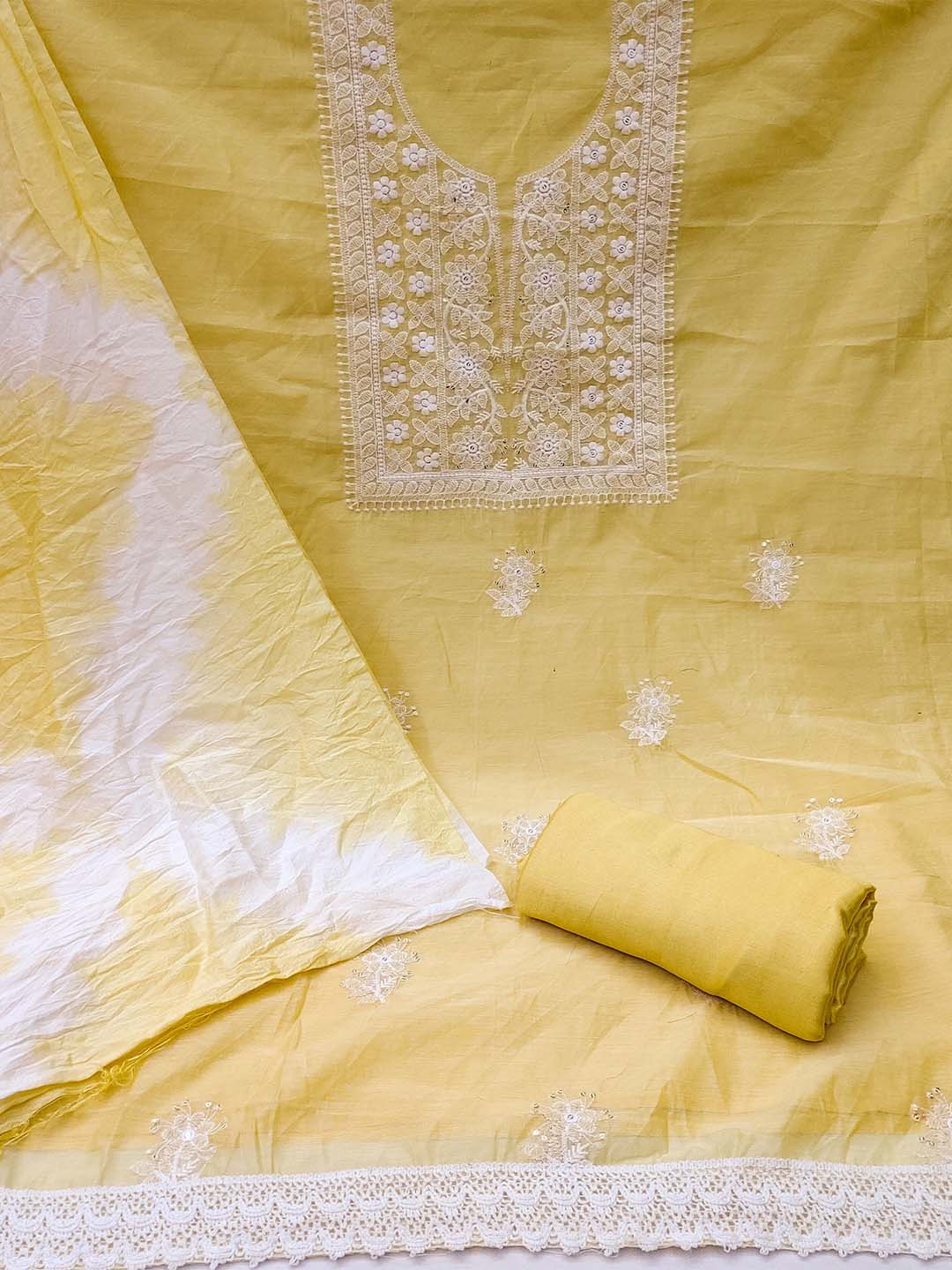 

KALINI Yellow & White Embroidered Unstitched Dress Material