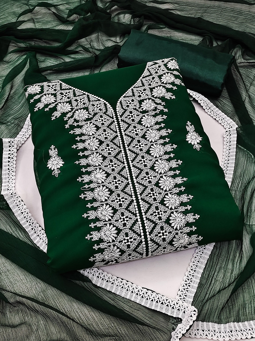 

KALINI Embroidered Silk Georgette Unstitched Dress Material, Green