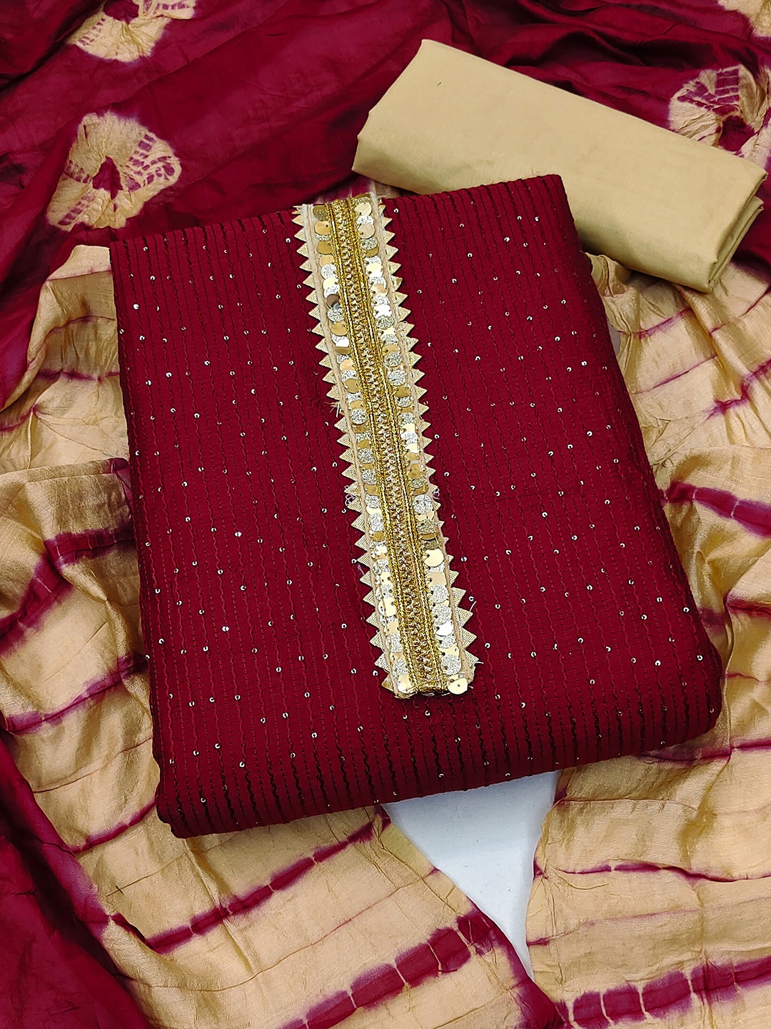

KALINI Embroidered Pure Cotton Unstitched Dress Material, Maroon