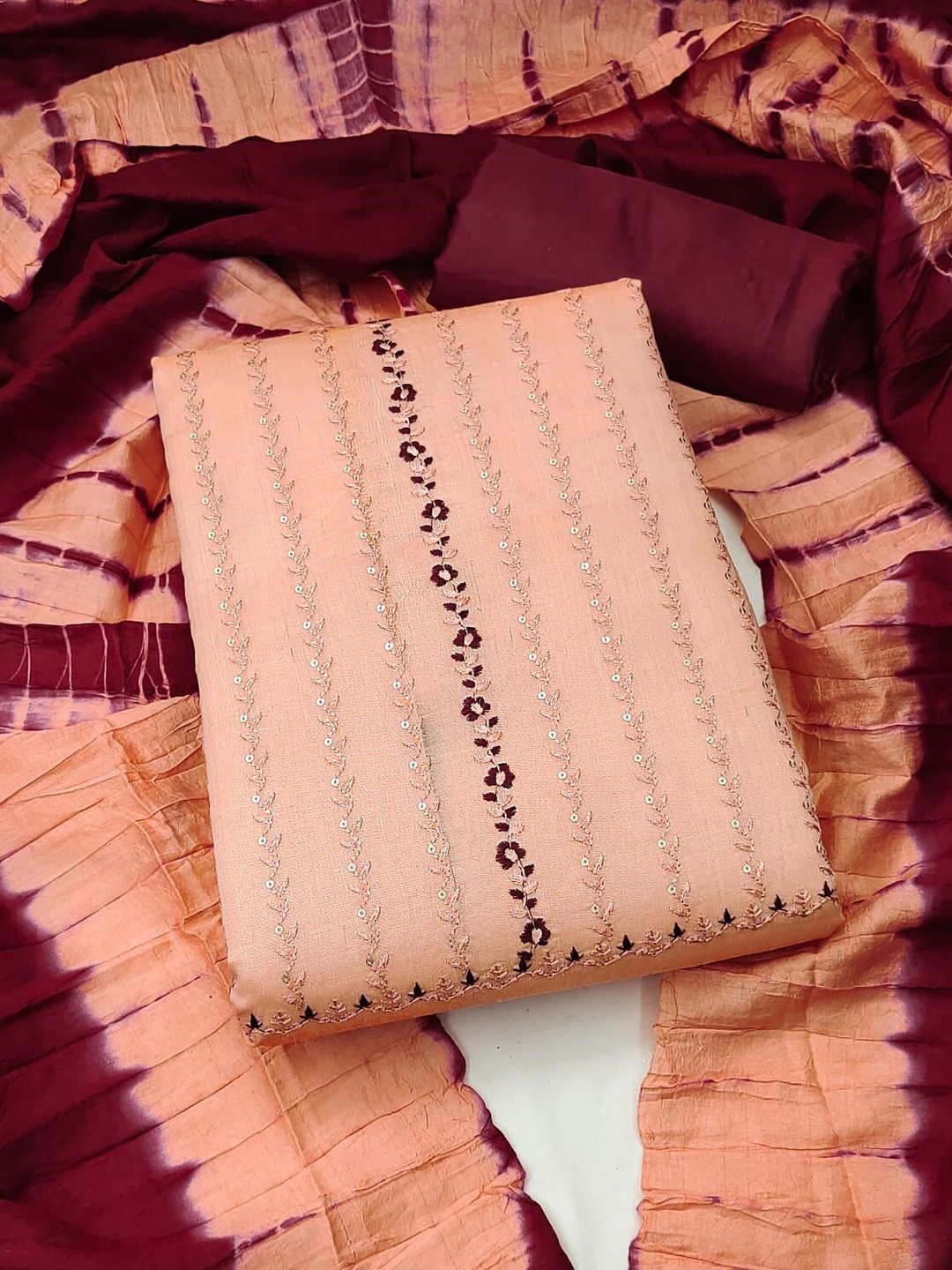 

KALINI Embroidered Unstitched Dress Material, Peach