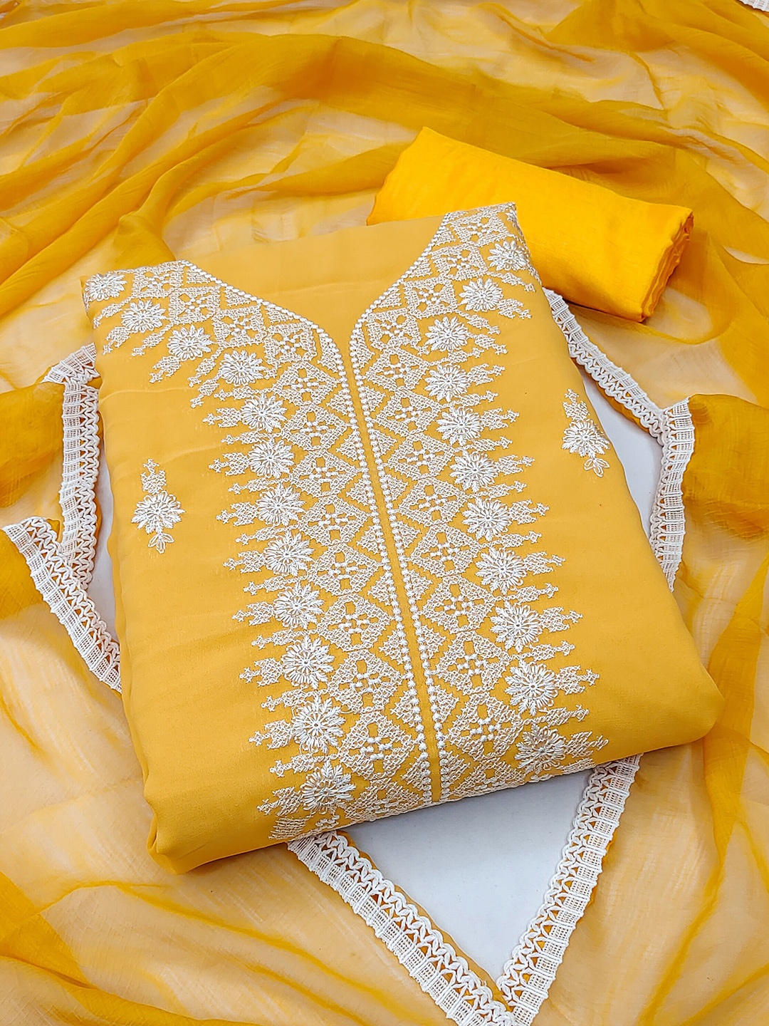 

KALINI Embroidered Silk Georgette Unstitched Dress Material, Yellow