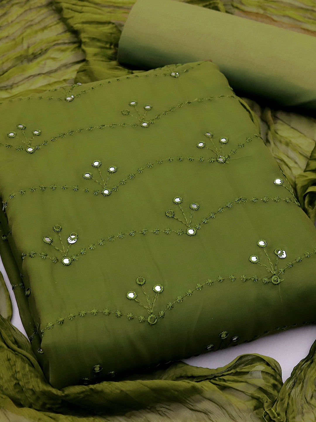 

KALINI Embroidered Silk Georgette Unstitched Dress Material, Olive