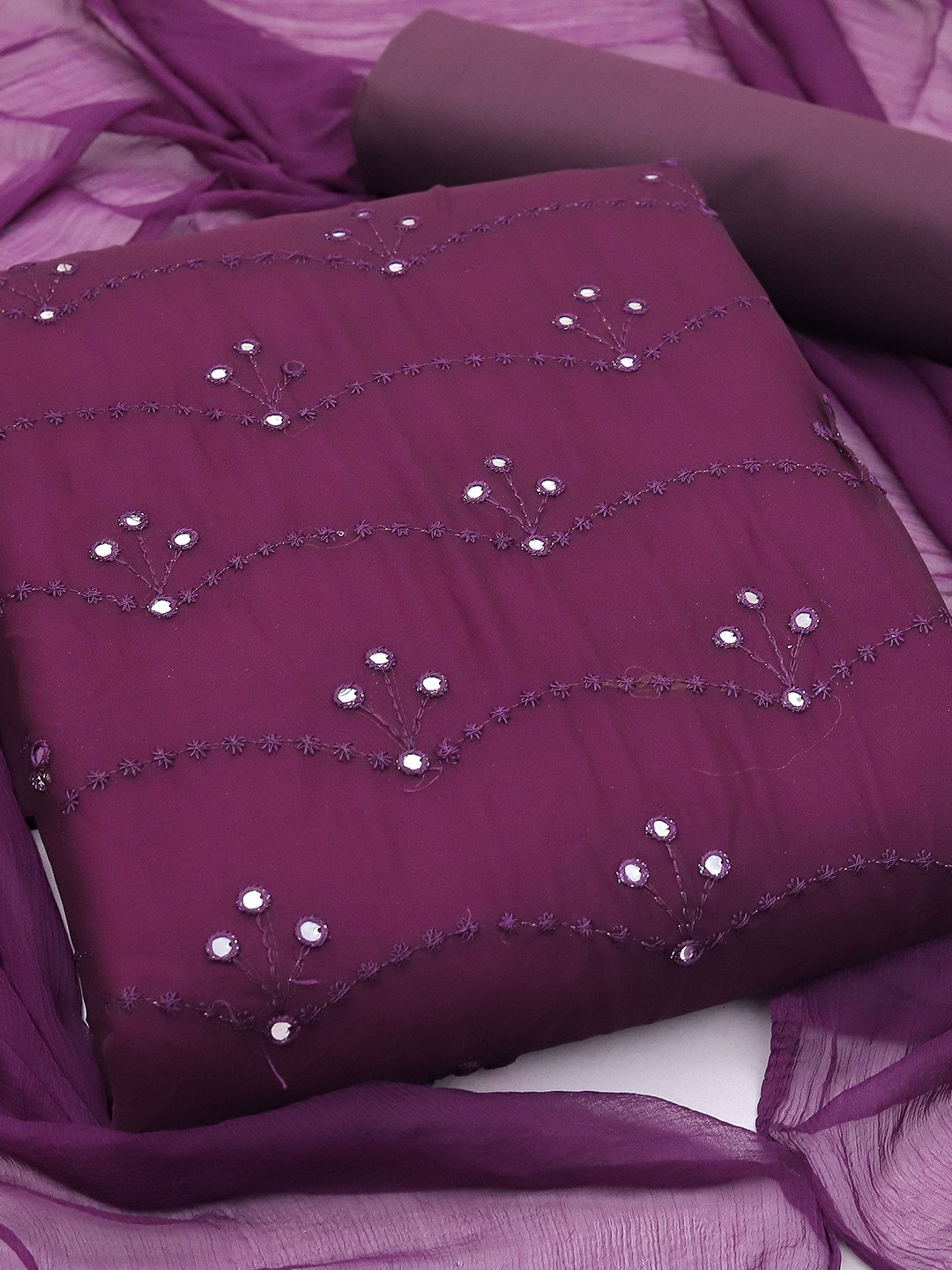 

KALINI Embroidered Silk Georgette Unstitched Dress Material, Purple