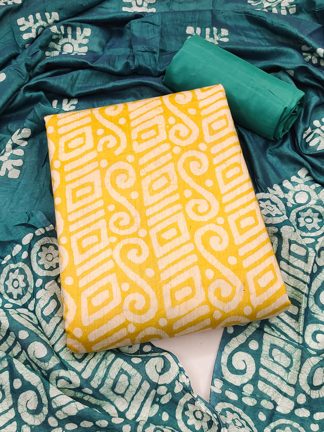 

KALINI Printed Pure Cotton Unstitched Dress Material, Yellow