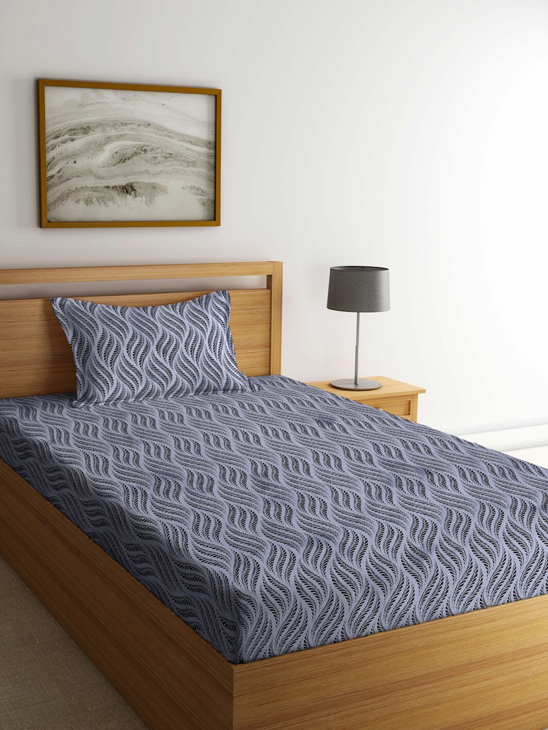 

KLOTTHE Grey Floral 300 TC Single Bedsheet with 1 Pillow Cover